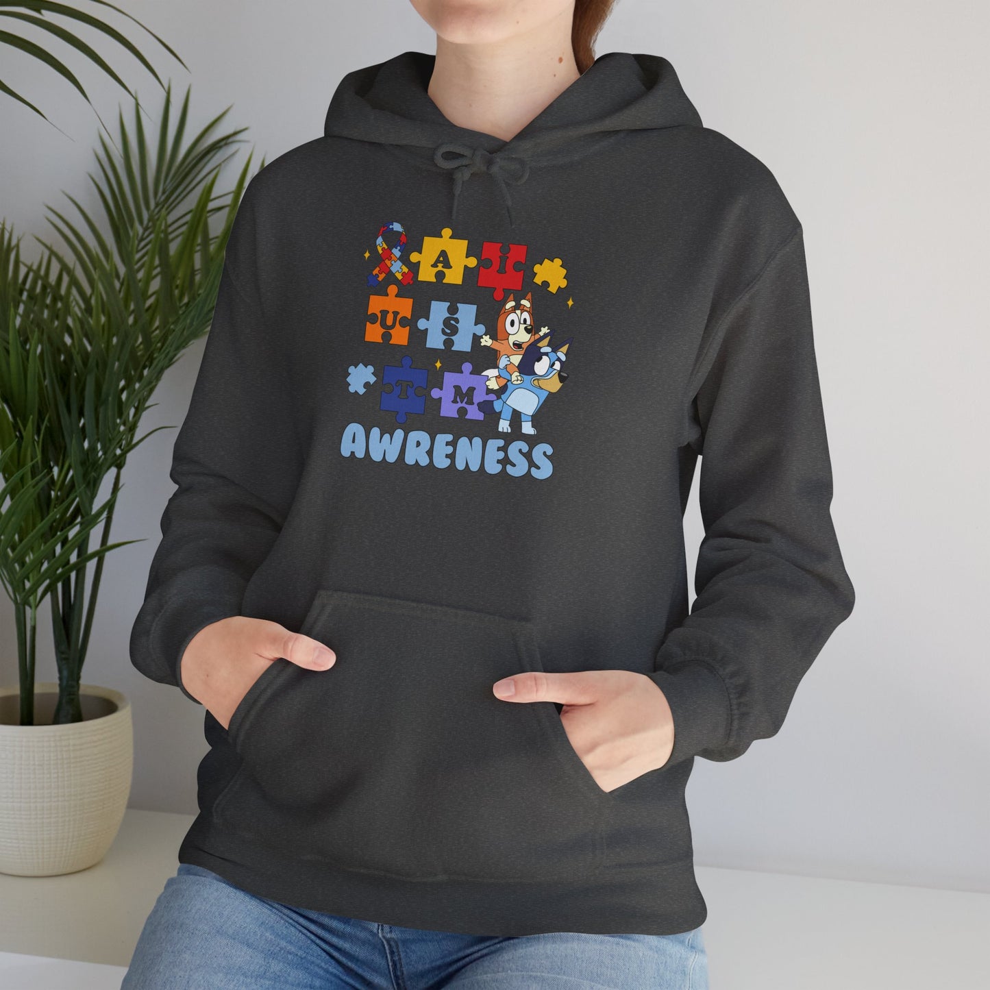 Autism Awareness Hoodie – Bluey Puzzle Ribbon Design