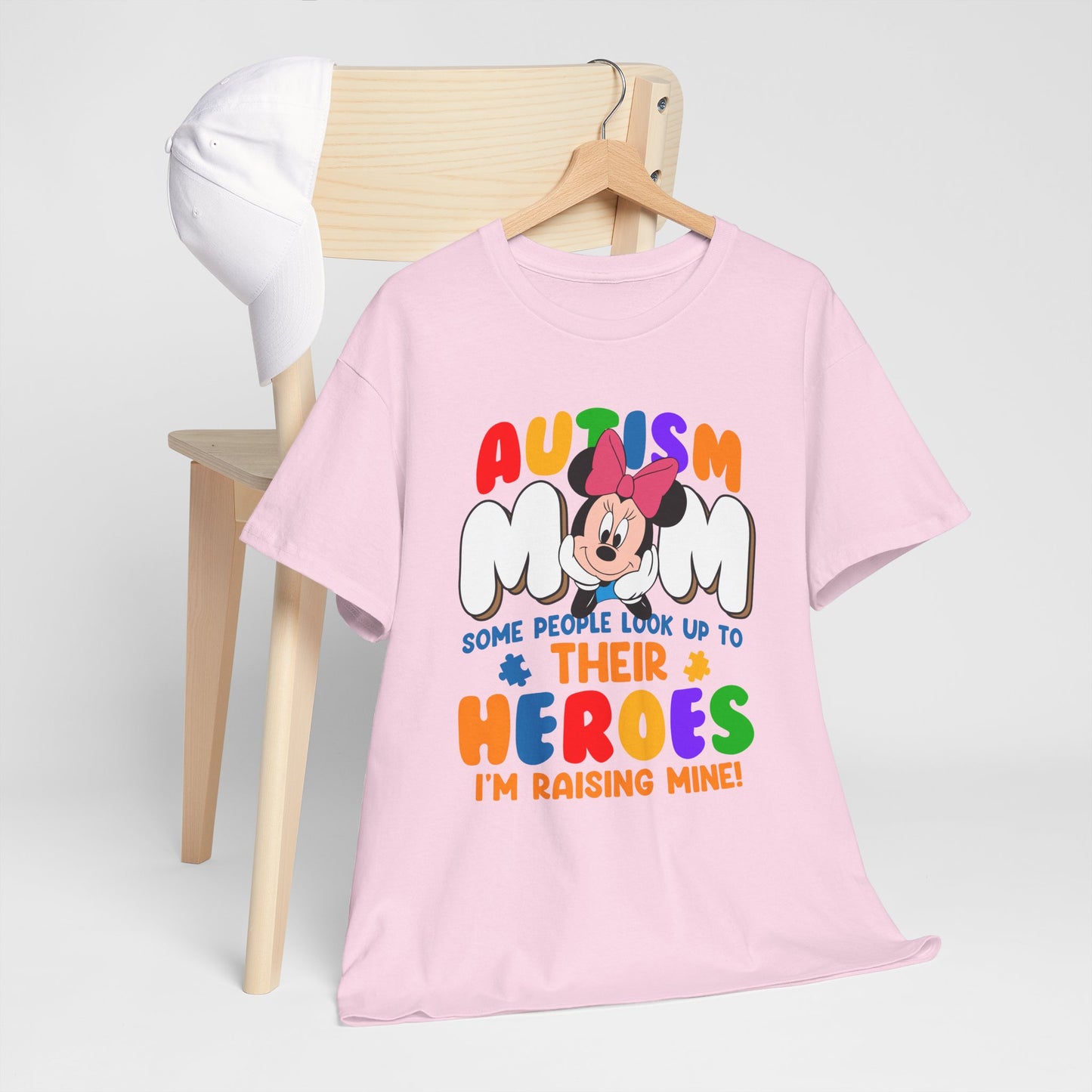 Autism Mom T-Shirt — "Some People Look Up To Their Heroes, I'm Raising Mine" — Colorful Awareness Tee