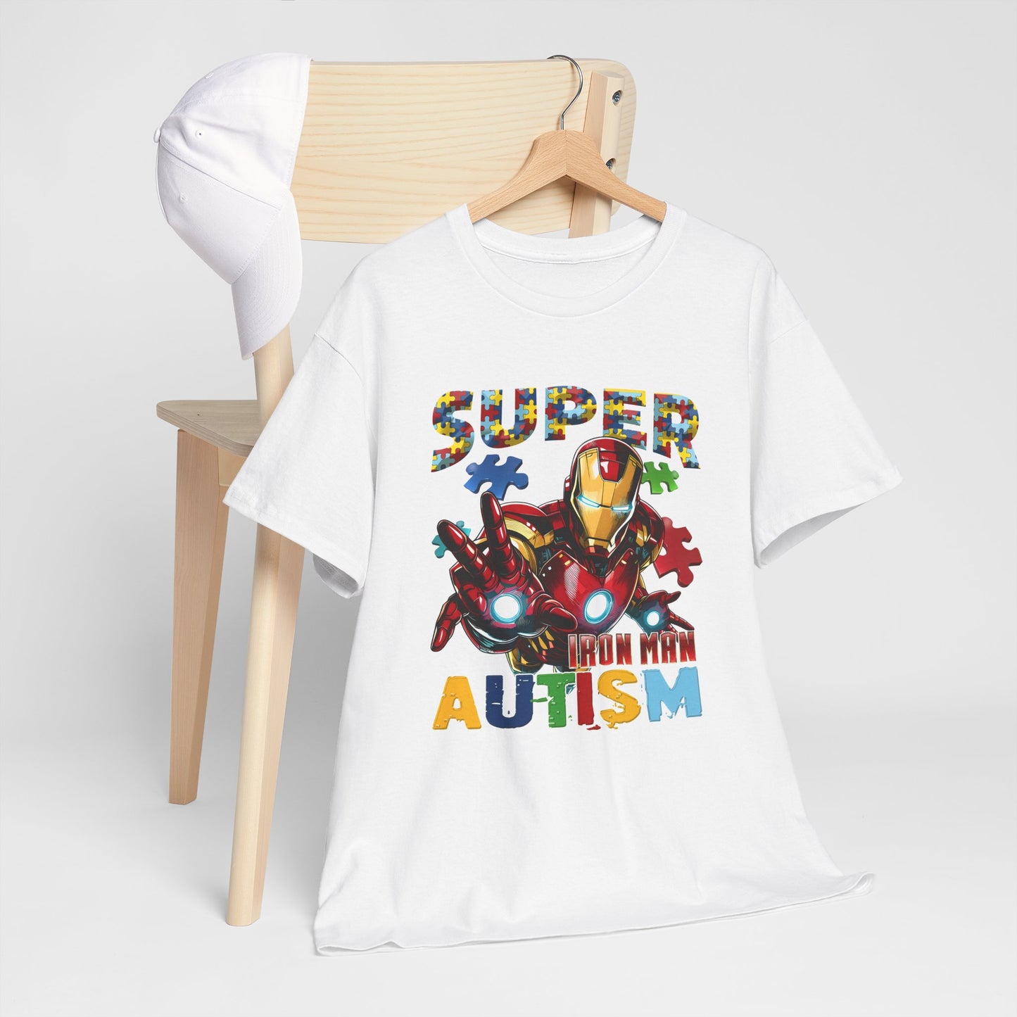 Autism Awareness Iron Man Tee — “Super Autism” Puzzle Piece Superhero Shirt