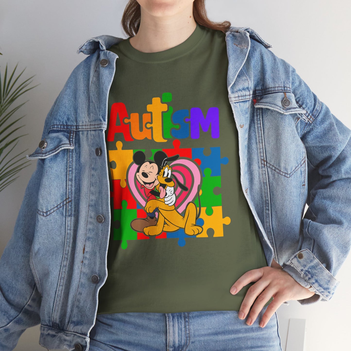 Autism Awareness Puzzle Heart T-Shirt — Colorful Mickey Support Tee