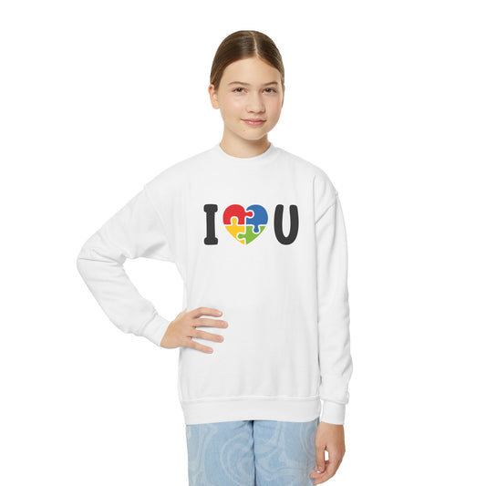 Colorful I  U Puzzle Heart Youth Crewneck Sweatshirt