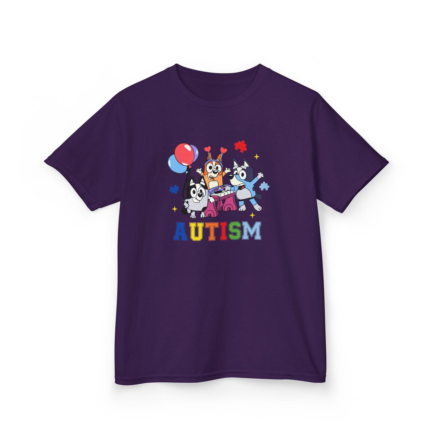 Kids Tee — Colorful 'AUTISM' Paw & Balloon Celebration Design