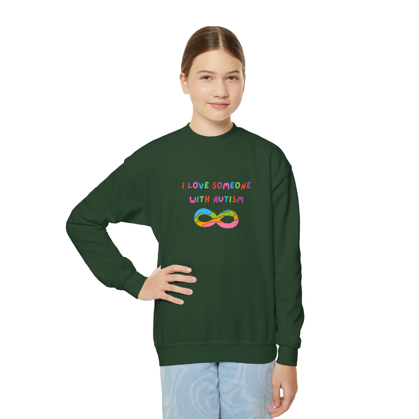 Autism Awareness Youth Crewneck Sweatshirt - I Love Someone with Autism