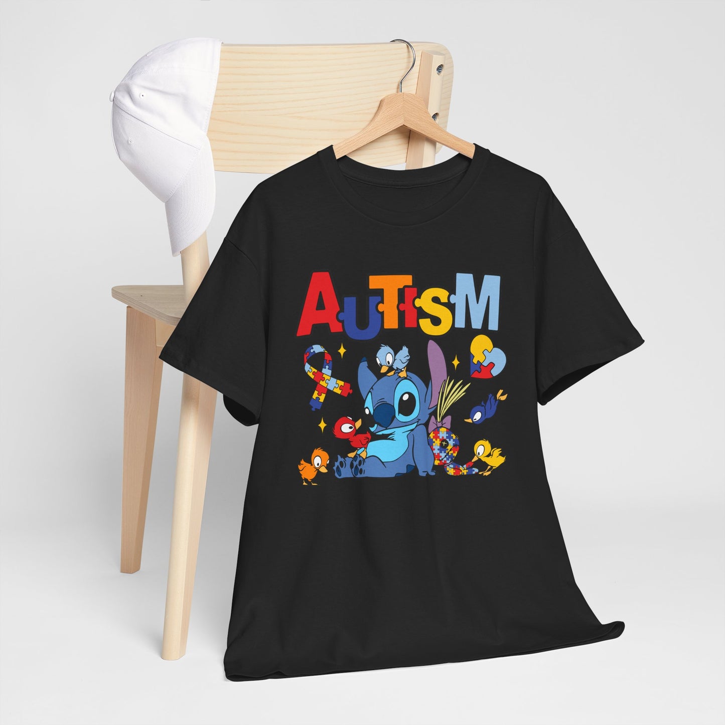 Autism Awareness T-Shirt — Cute Cartoon Character Puzzle-Heart Design