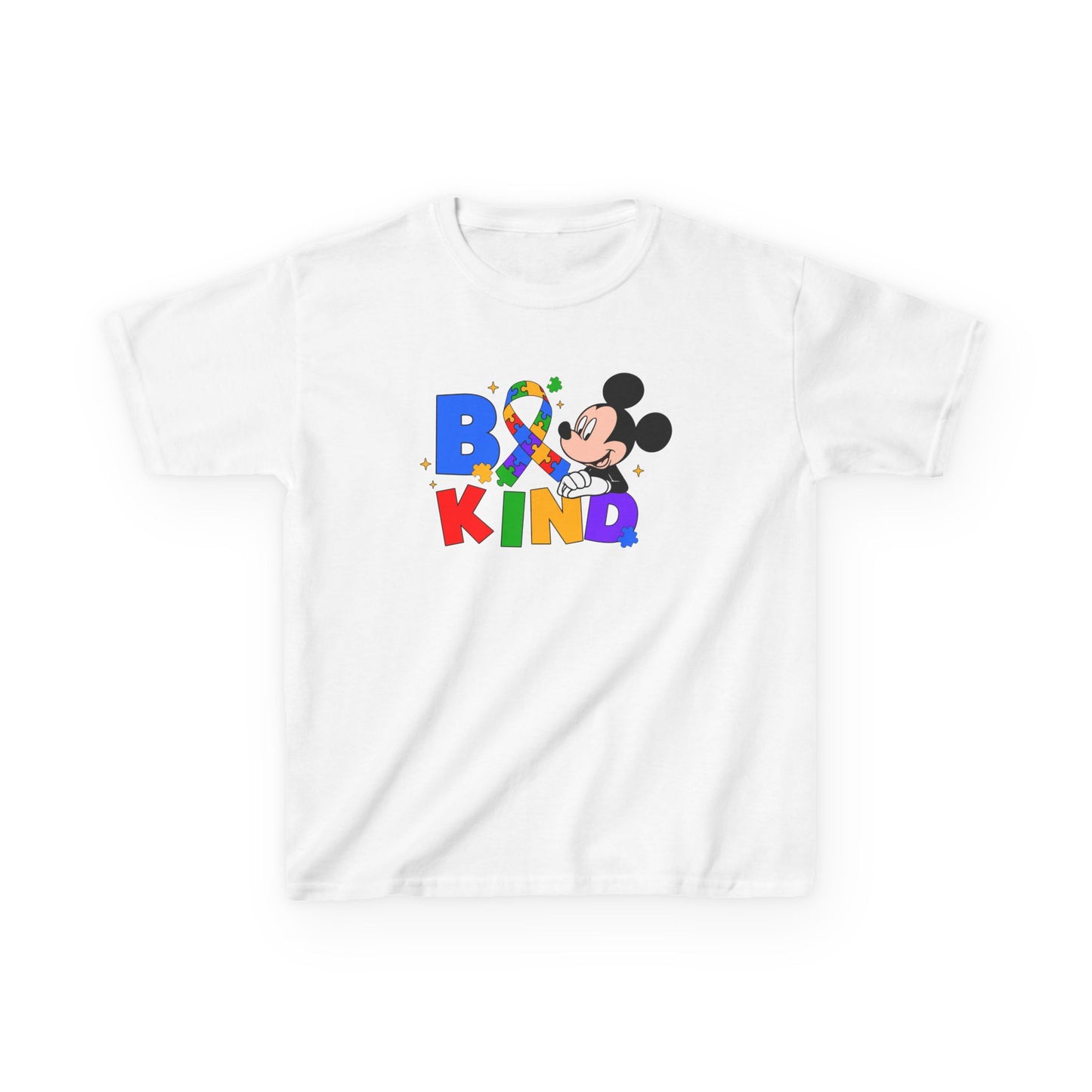 Kids Tee — "Be Kind" Rainbow Cartoon Character Graphic