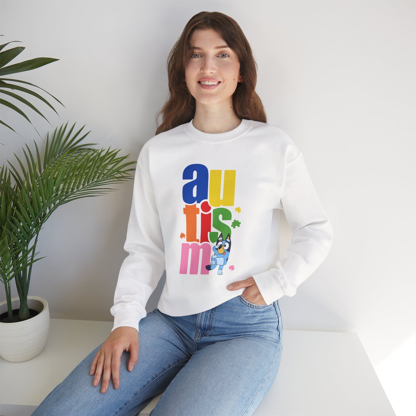 Autism Awareness Crewneck Sweatshirt — Colorful "autism" Design