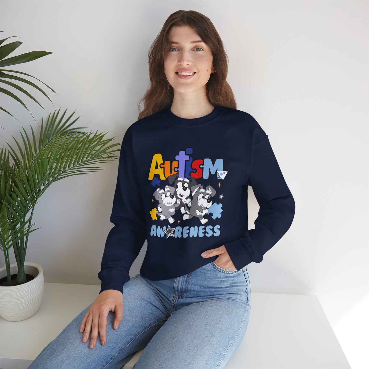 Autism Awareness Crewneck Sweatshirt – Colorful Puzzle Piece Design
