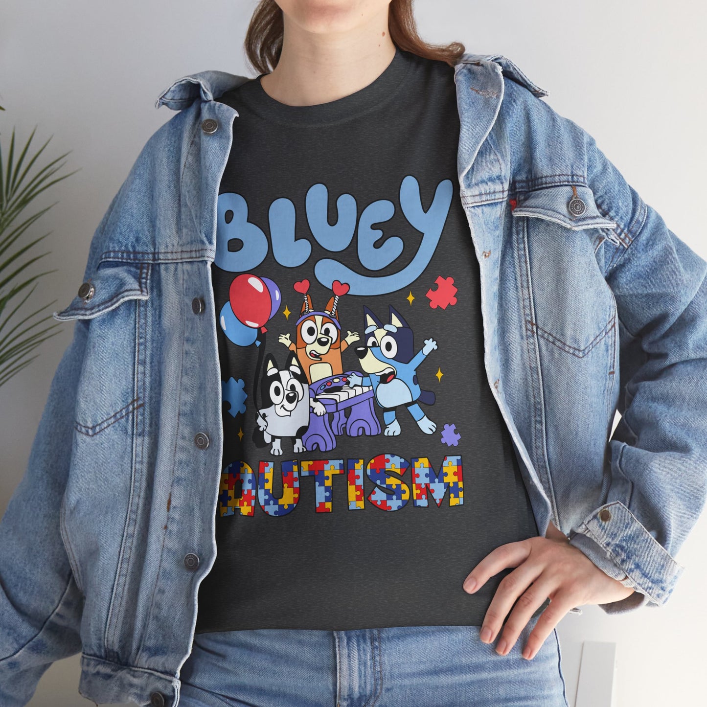 Bluey Autism Puzzle-Pattern T-Shirt