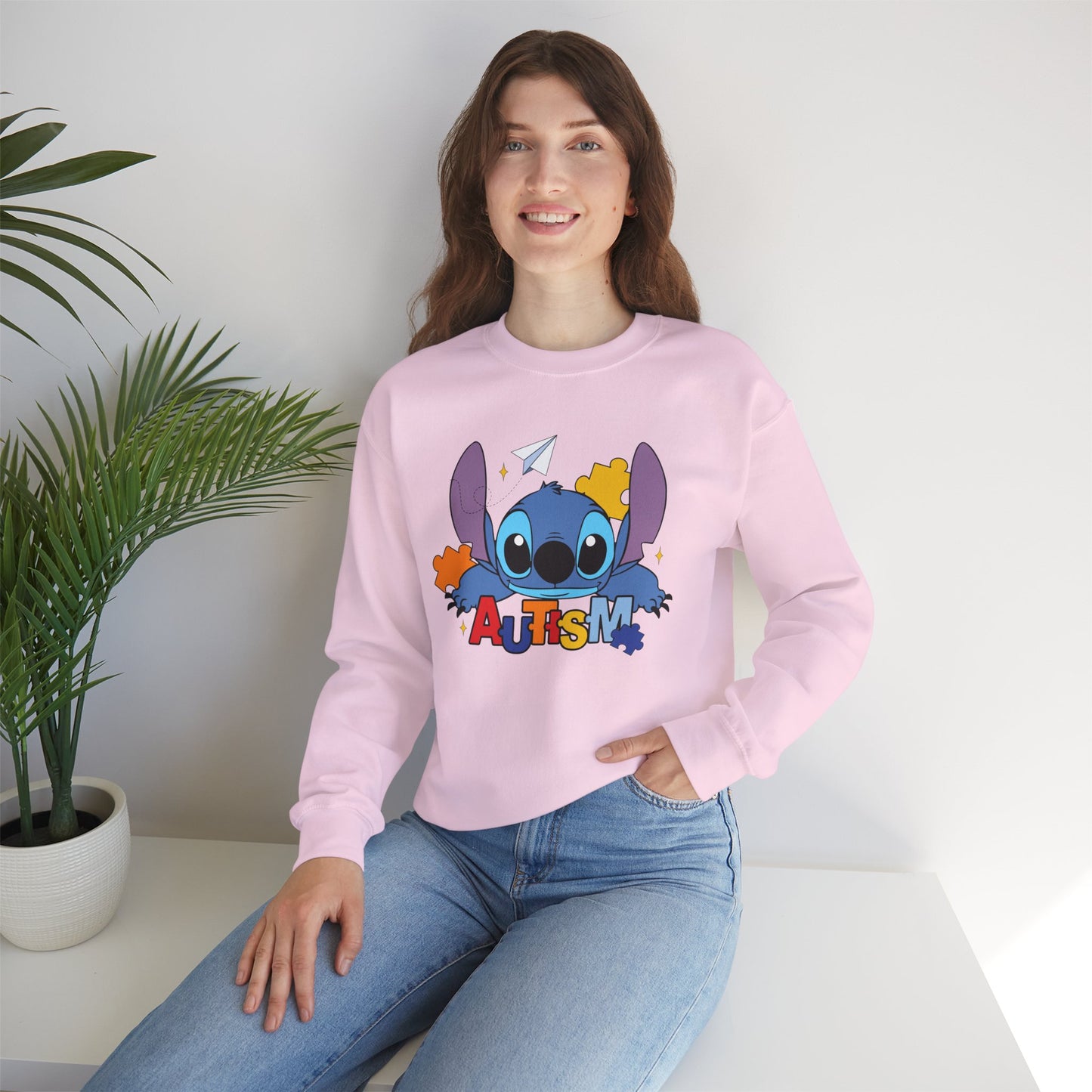 Autism Awareness Crewneck Sweatshirt — Colorful Puzzle Design
