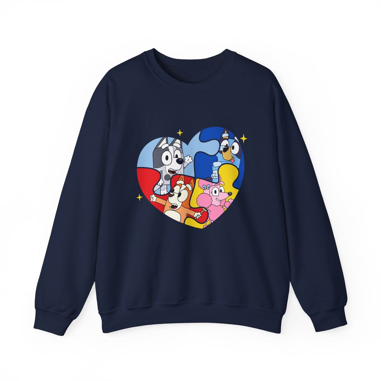 Cartoon Heart Crewneck Sweatshirt — Cute Colorful Character Patch Design