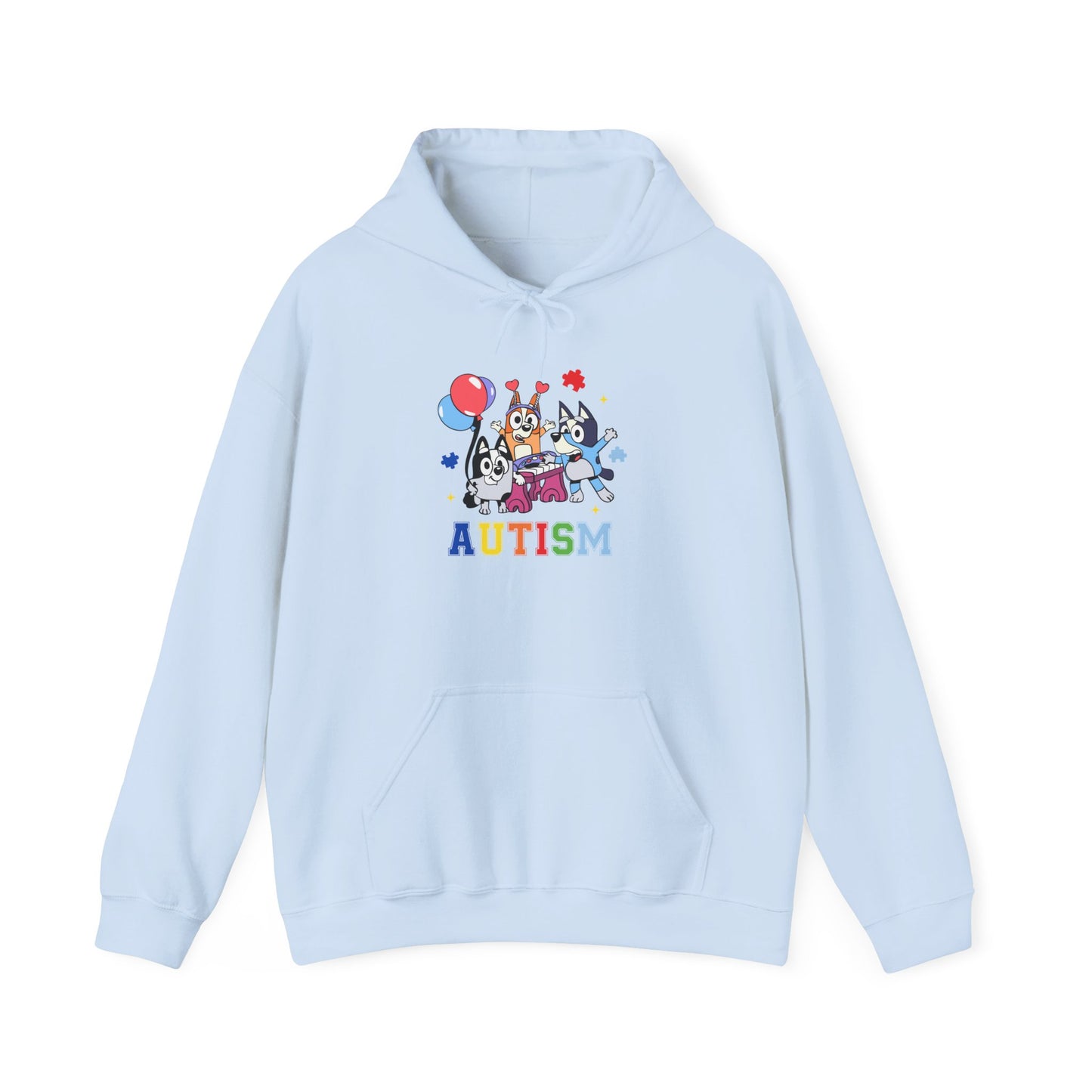 Autism Awareness Hoodie — Colorful Characters & 'AUTISM' Text