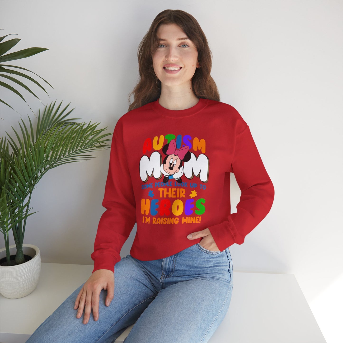 Autism Mom Crewneck Sweatshirt — "Some People Look Up to Their Heroes I'm Raising Mine"