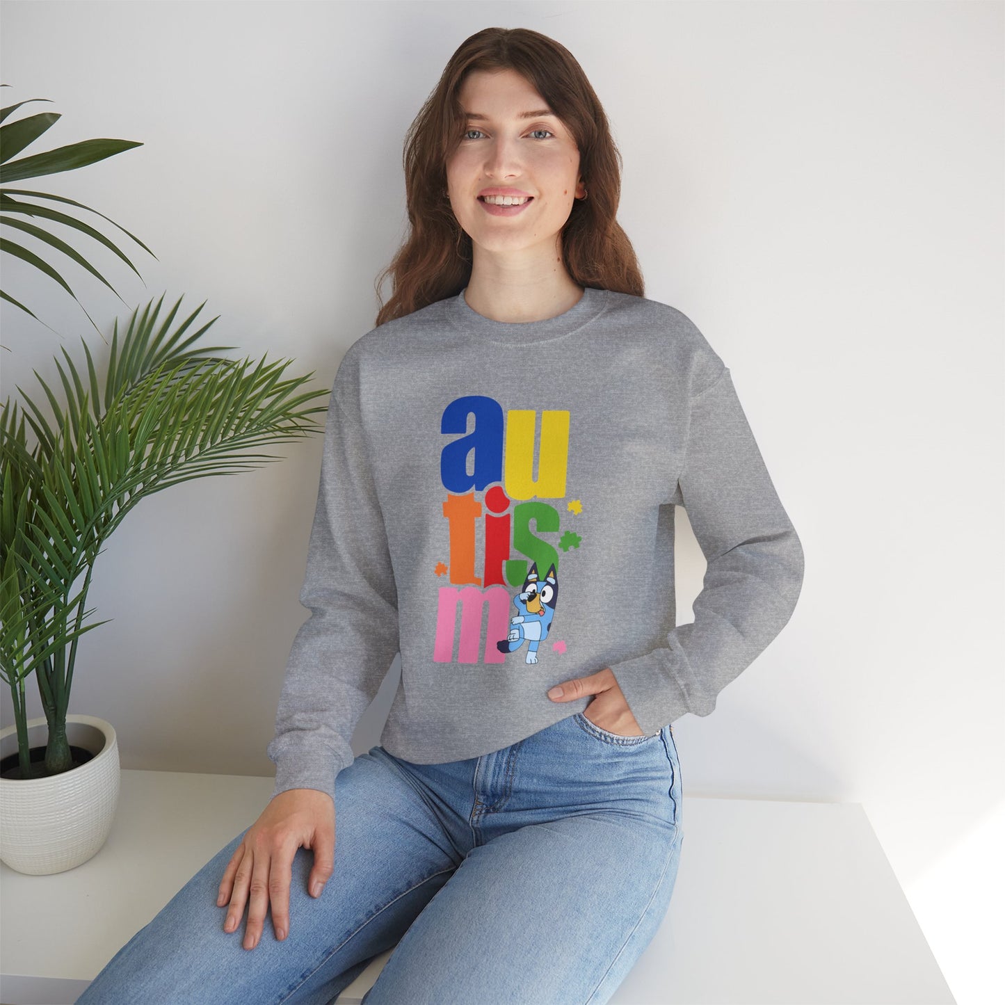 Autism Awareness Crewneck Sweatshirt — Colorful "autism" Design