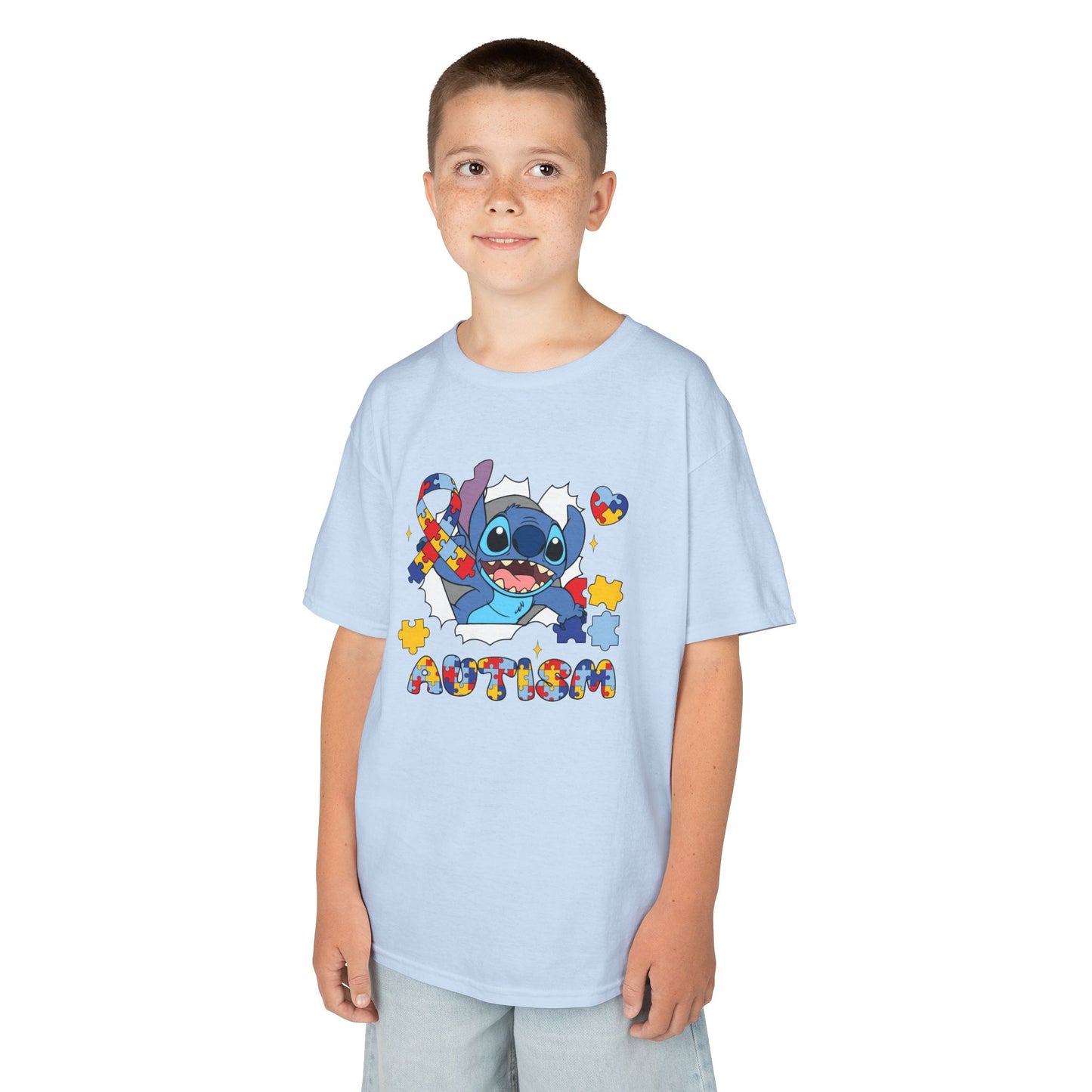 Kids Tee — Cute Stitch Autism Puzzle Heart Design