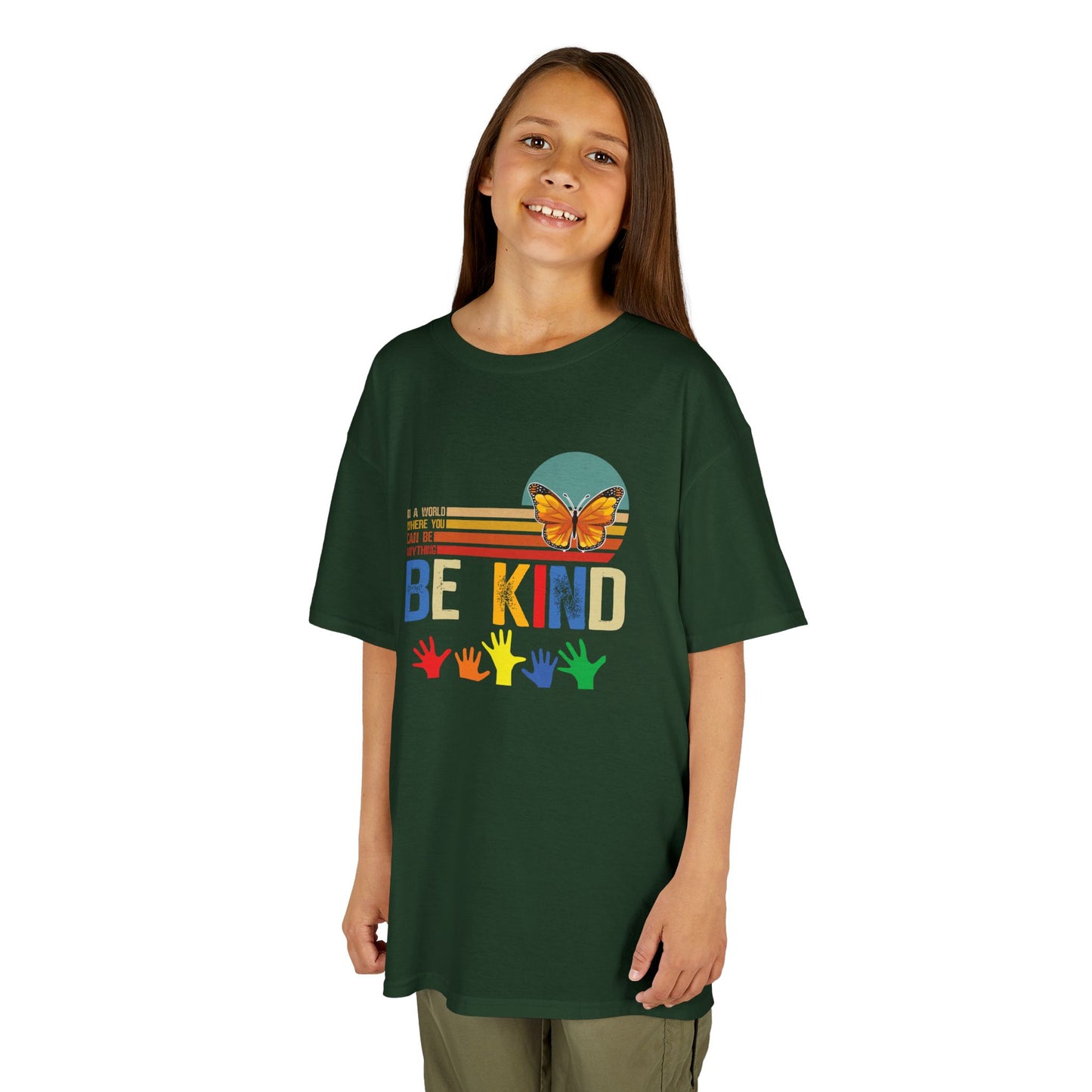 Be Kind Kids Heavy Cotton Tee - Colorful Butterfly Design