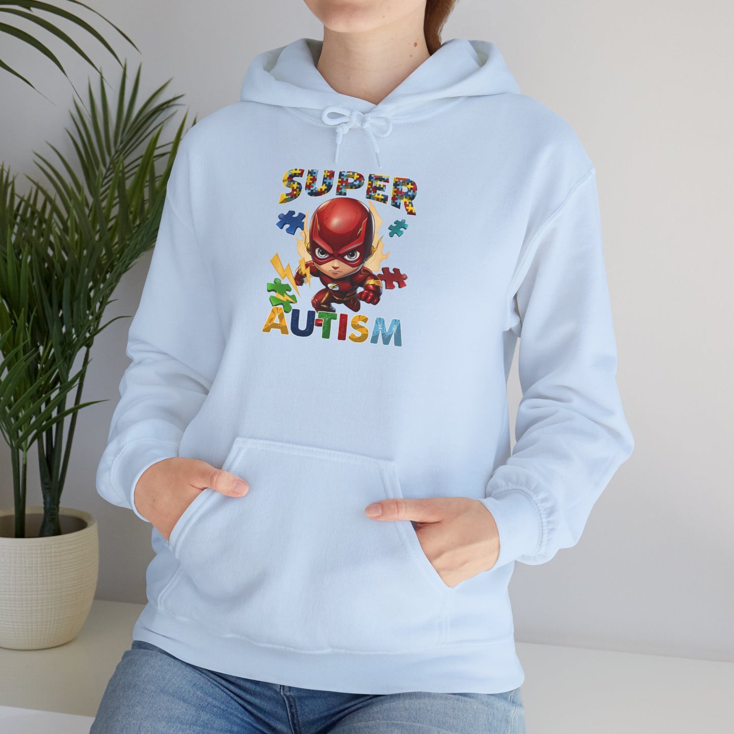 Autism Awareness Hoodie — "Super Autism" Colorful Puzzle Hero Sweatshirt
