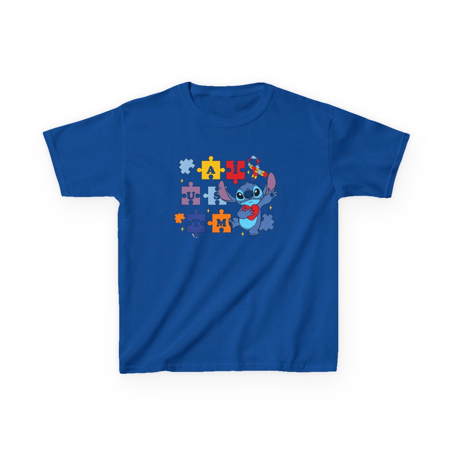 Autism Puzzle Ribbon Kids Tee — Cute Stitch Awareness T-Shirt