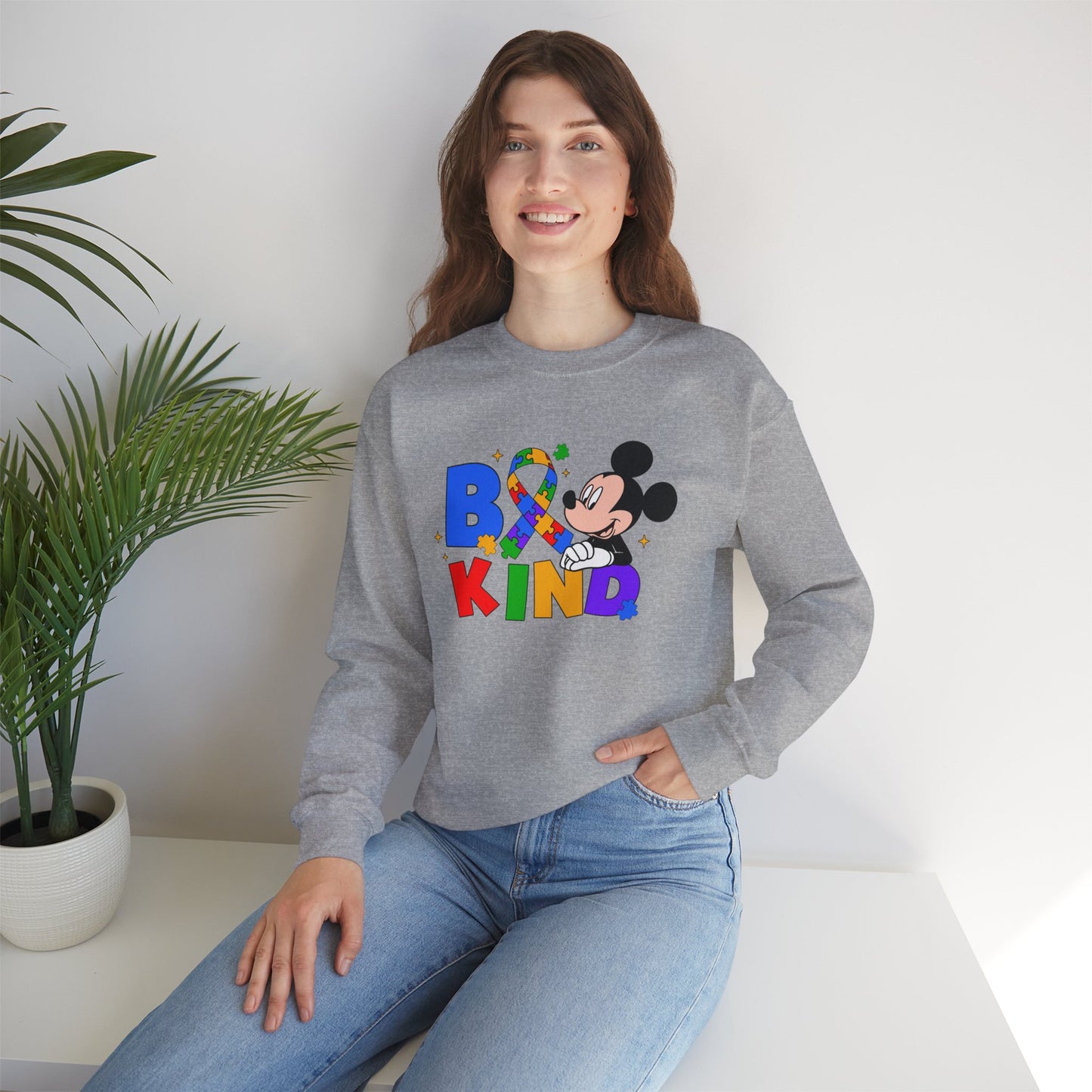 Be Kind Crewneck Sweatshirt - Colorful Awareness Ribbon Design