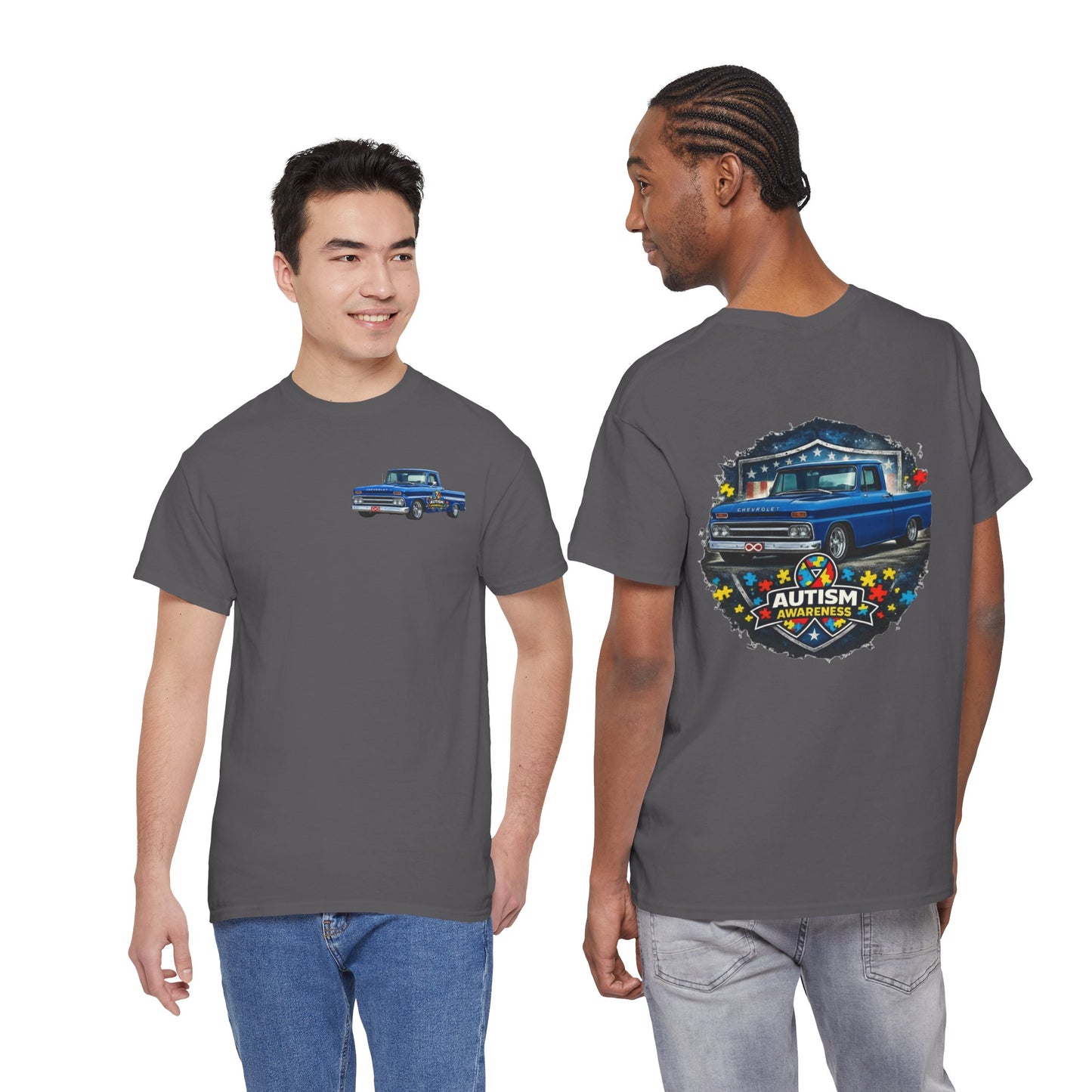 Tim’s Truck Tee- Autism Awareness Truck T-Shirt — Vintage Pickup Puzzle Ribbon Tee