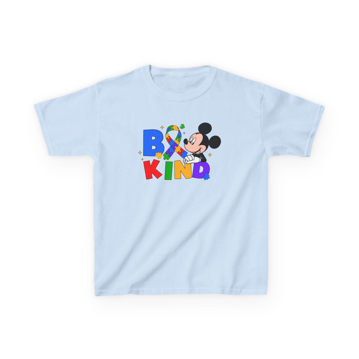 Kids Tee — "Be Kind" Rainbow Cartoon Character Graphic