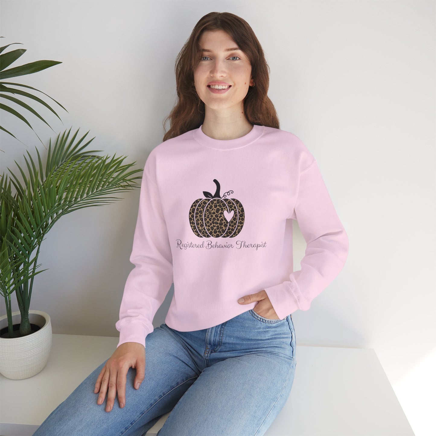 Therapist Leopard Pumpkin Sweatshirt — Registered Behavior Therapist Fall Crewneck