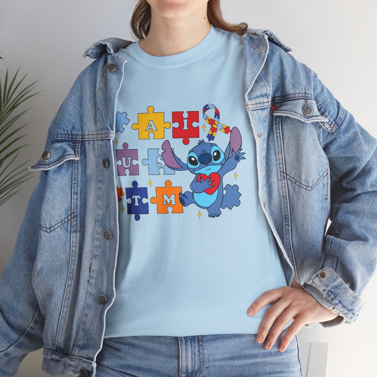 Autism Awareness Puzzle Heart Tee - Cute Blue Alien Character