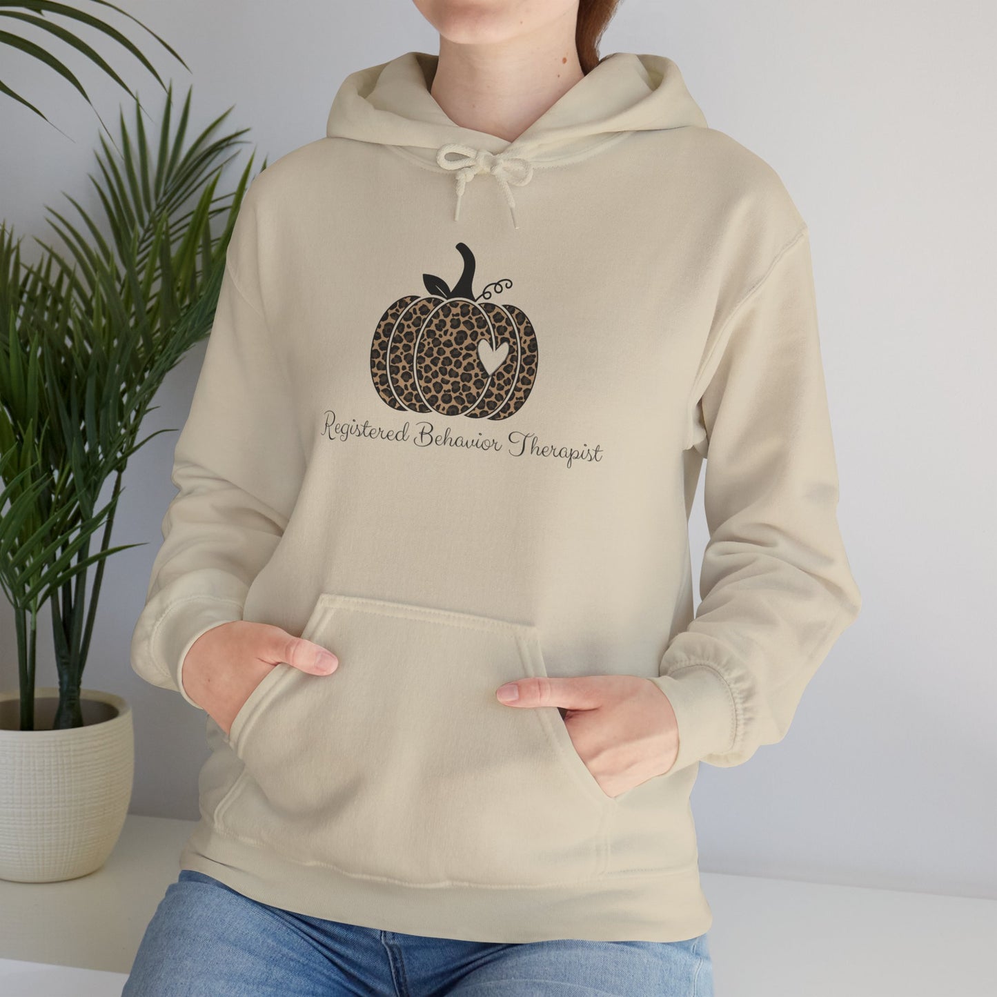 Registered Behavior Therapist Leopard Pumpkin Hoodie — Neutral Autumn Farmhouse Sweatshirt