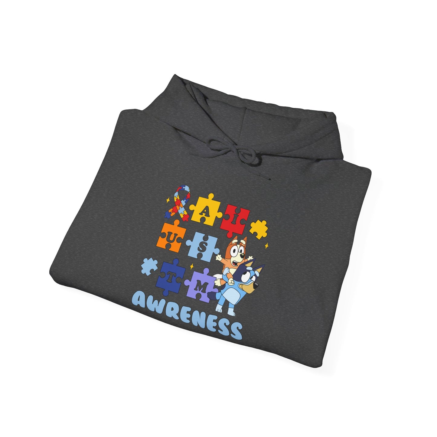 Autism Awareness Hoodie – Bluey Puzzle Ribbon Design