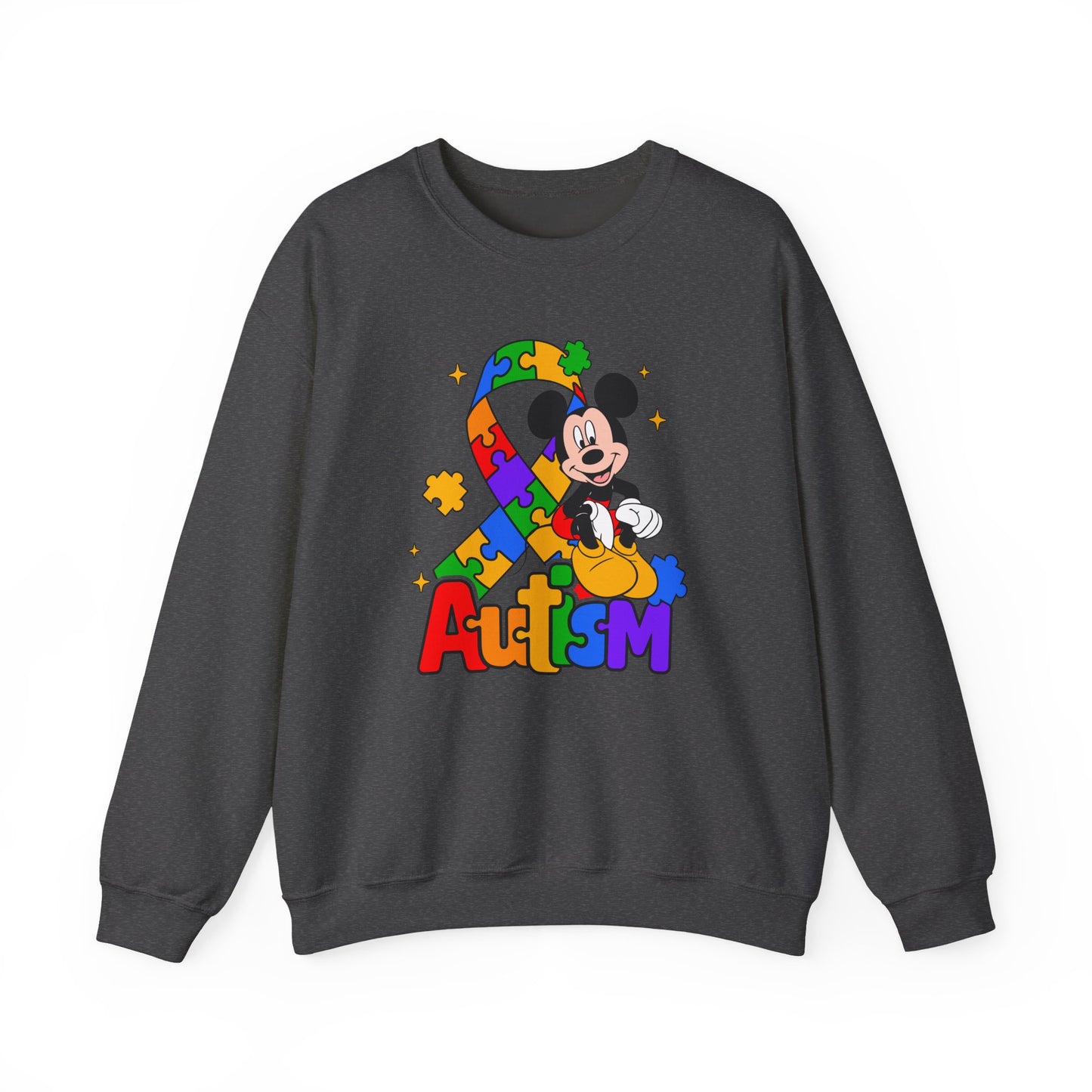 Autism Awareness Crewneck Sweatshirt — Colorful Puzzle Ribbon Design