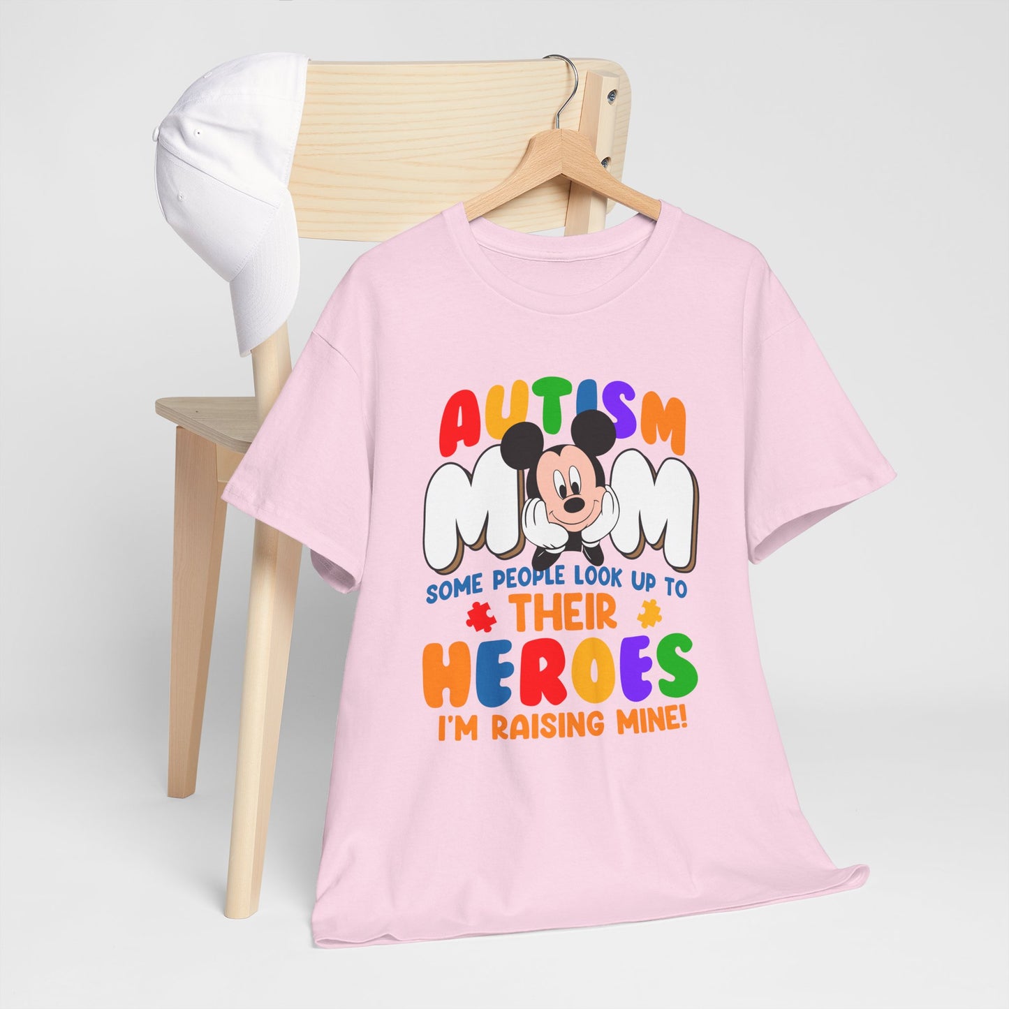 Autism Mom T-Shirt — "Some People Look Up to Their Heroes I'm Raising Mine" Colorful Support Tee