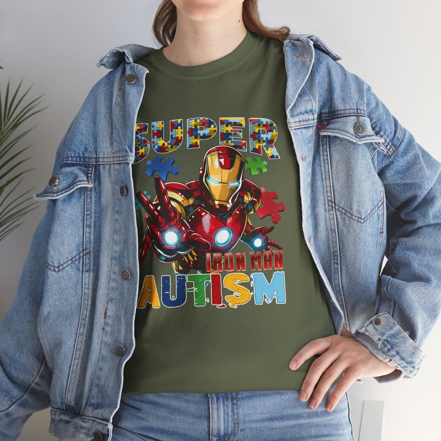 Autism Awareness Iron Man Tee — “Super Autism” Puzzle Piece Superhero Shirt
