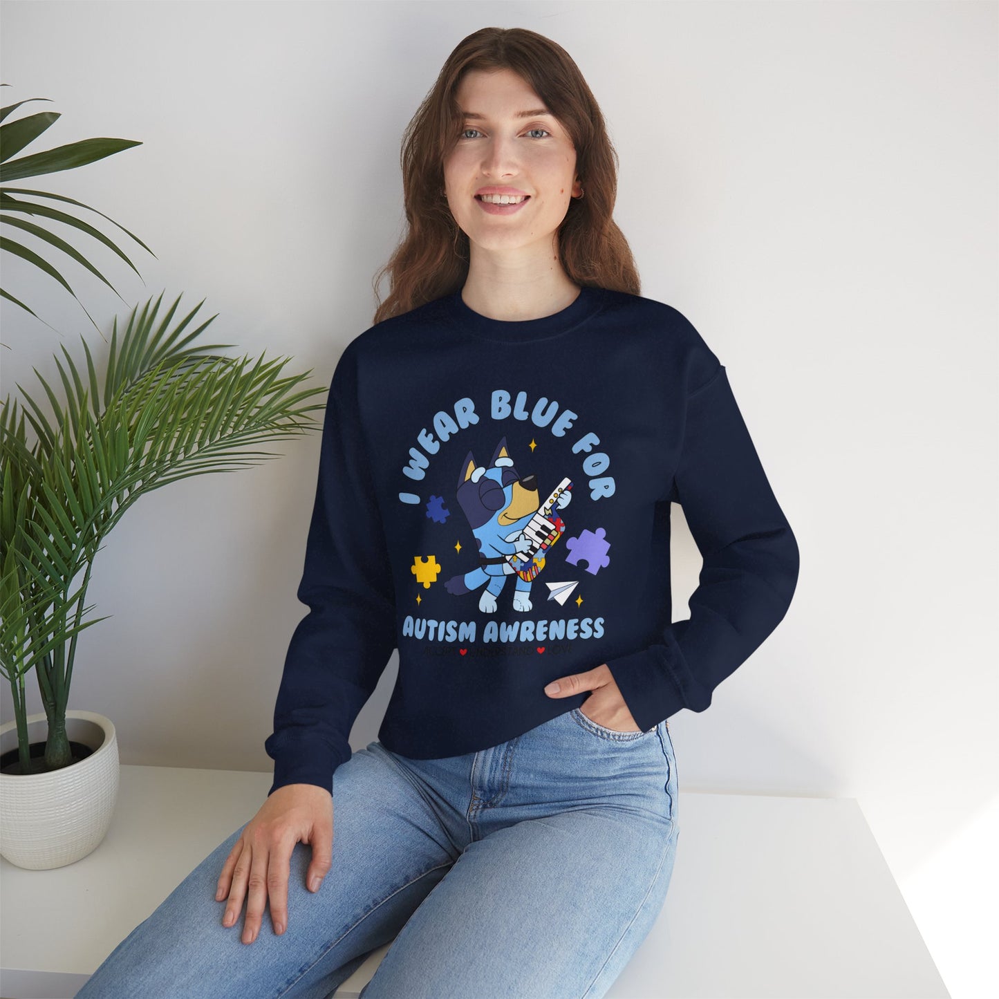 Autism Awareness Crewneck — "I Wear Blue for Autism Awareness" Sweatshirt