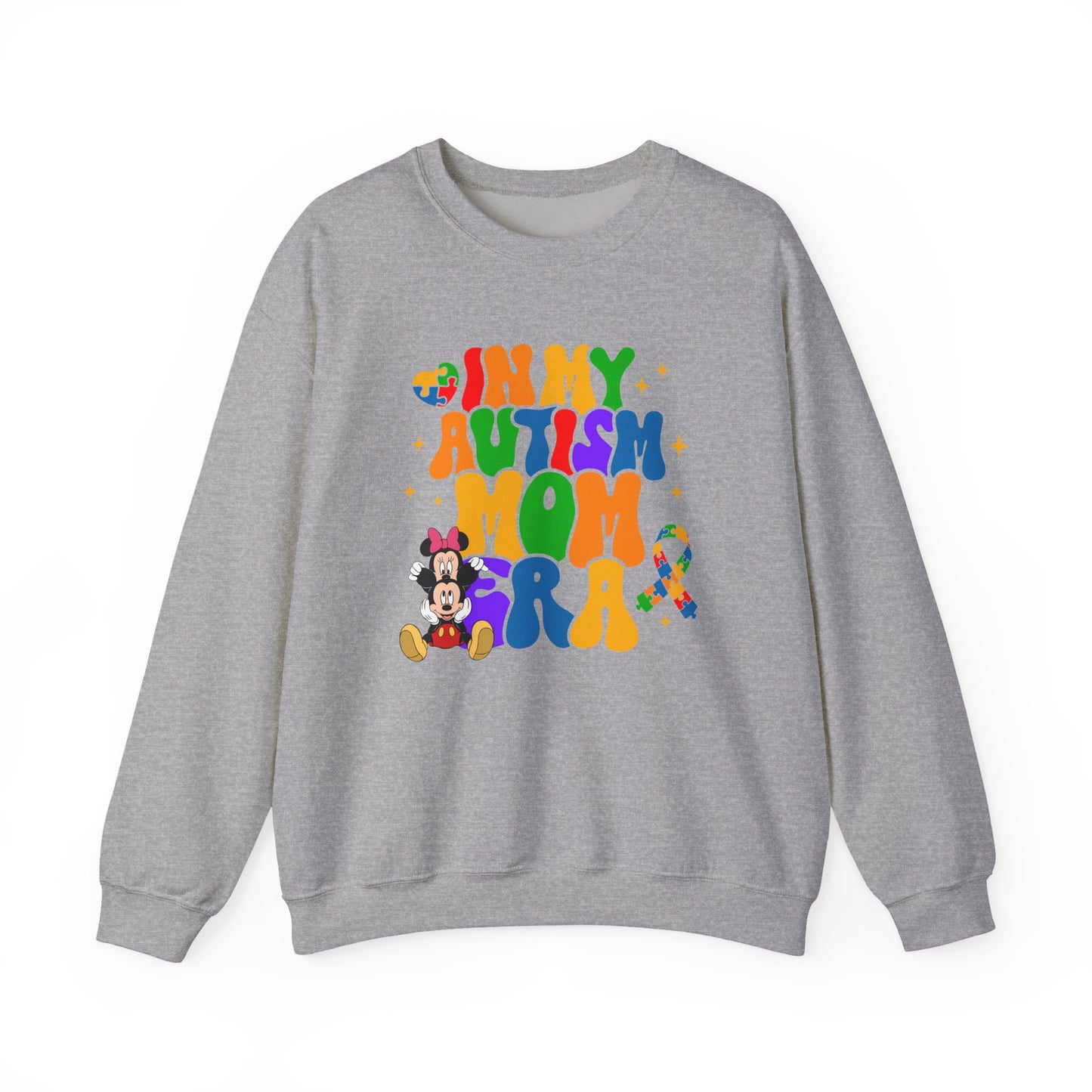 Autism Mom Crewneck Sweatshirt – Colorful Puzzle Ribbon Awareness Pullover