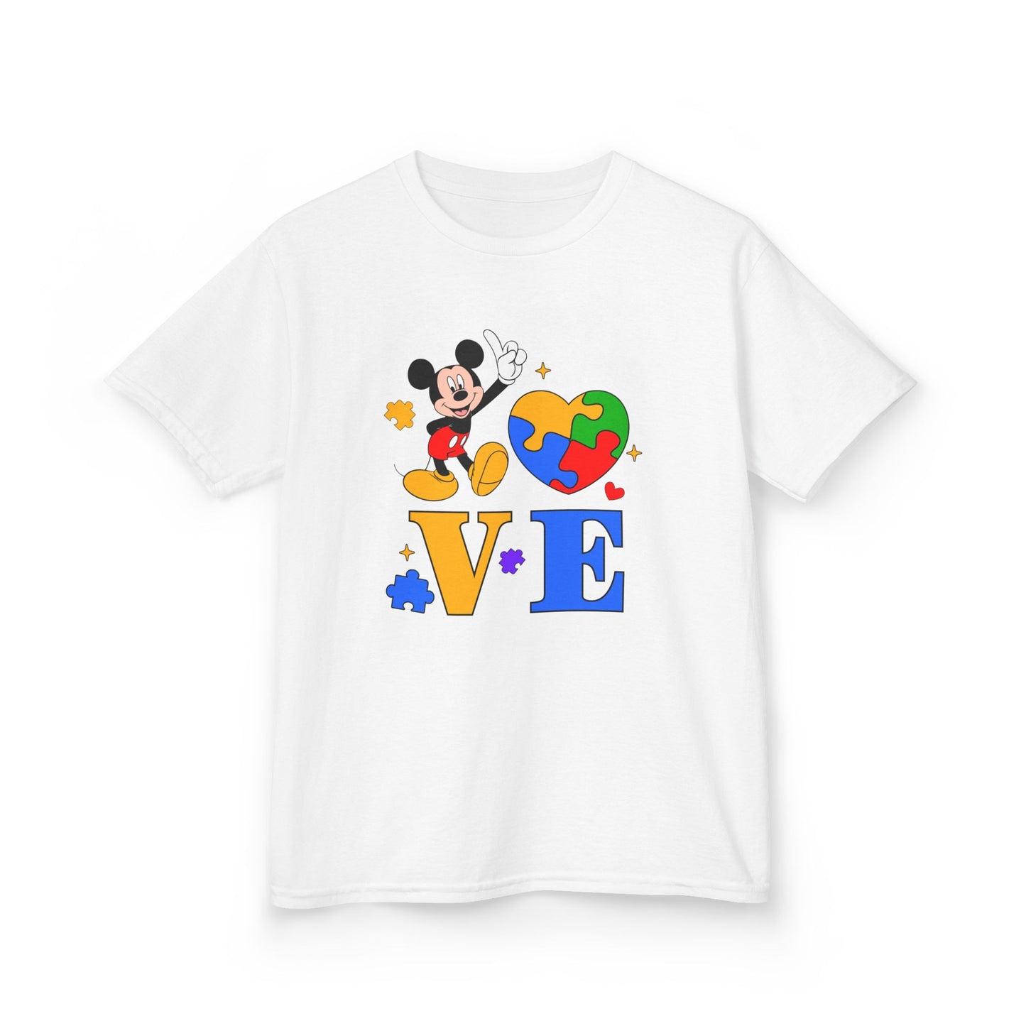 Kids Autism Awareness LOVE T‑Shirt — Puzzle Heart & Cartoon Character Design