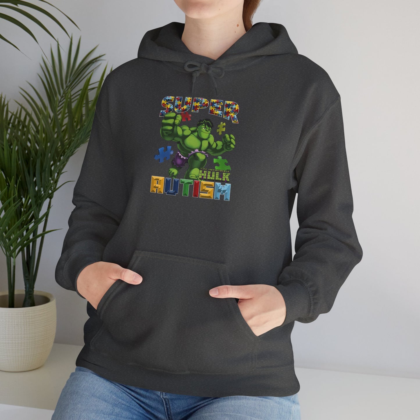 Autism Superhero Hoodie — "Super 4 Autism" Puzzle-Pattern Support Pullover