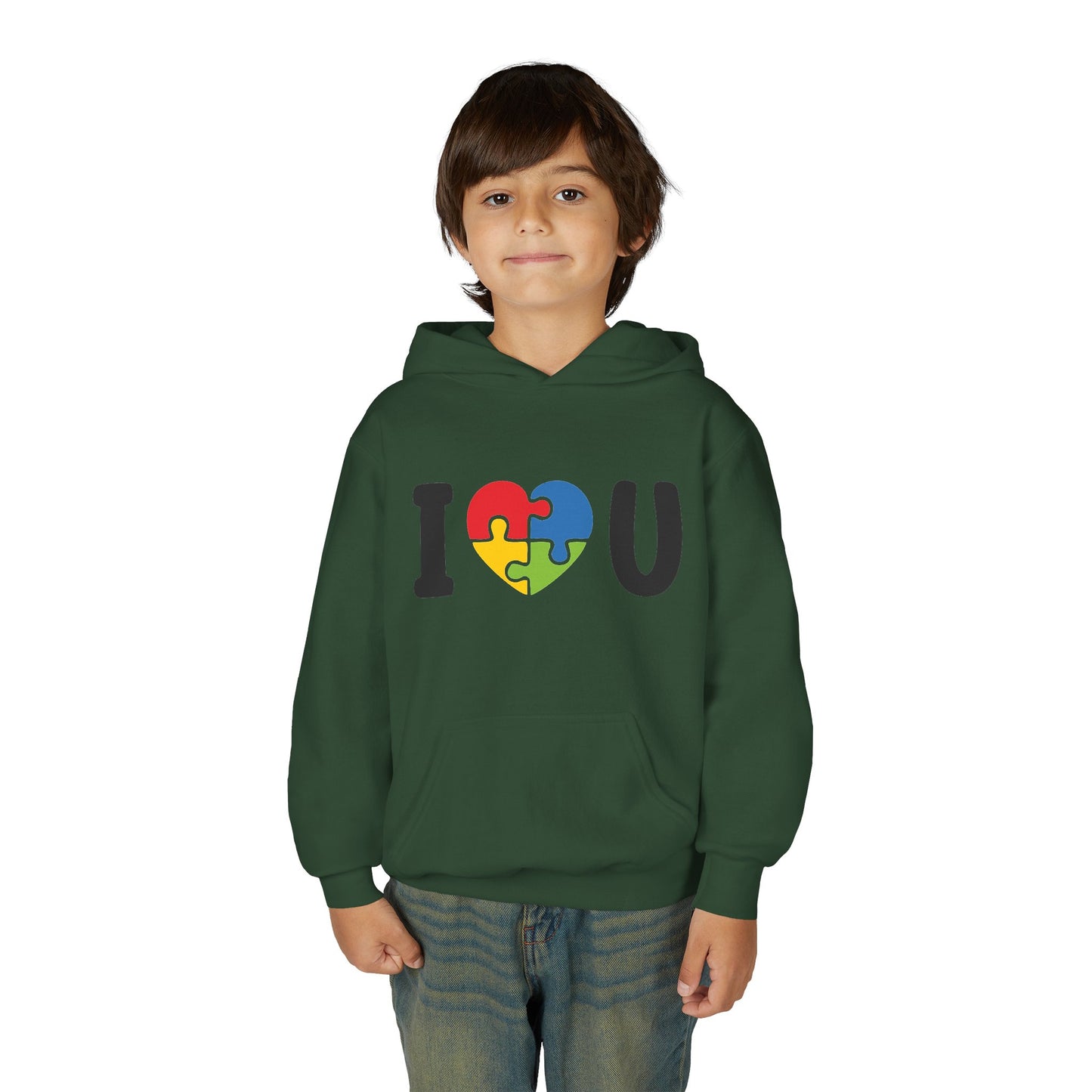 Colorful I  U Puzzle Heart Youth Hoodie