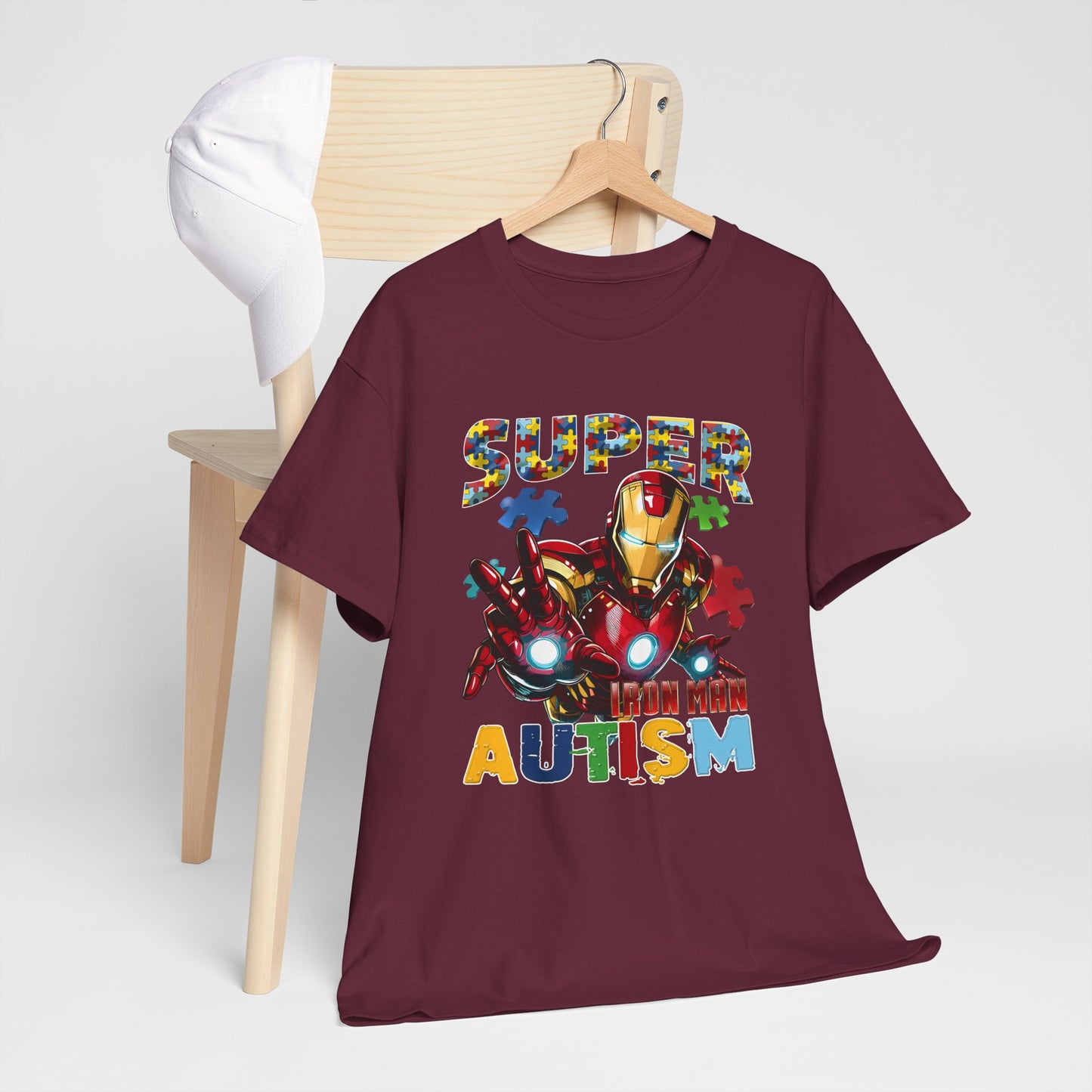 Autism Awareness Iron Man Tee — “Super Autism” Puzzle Piece Superhero Shirt