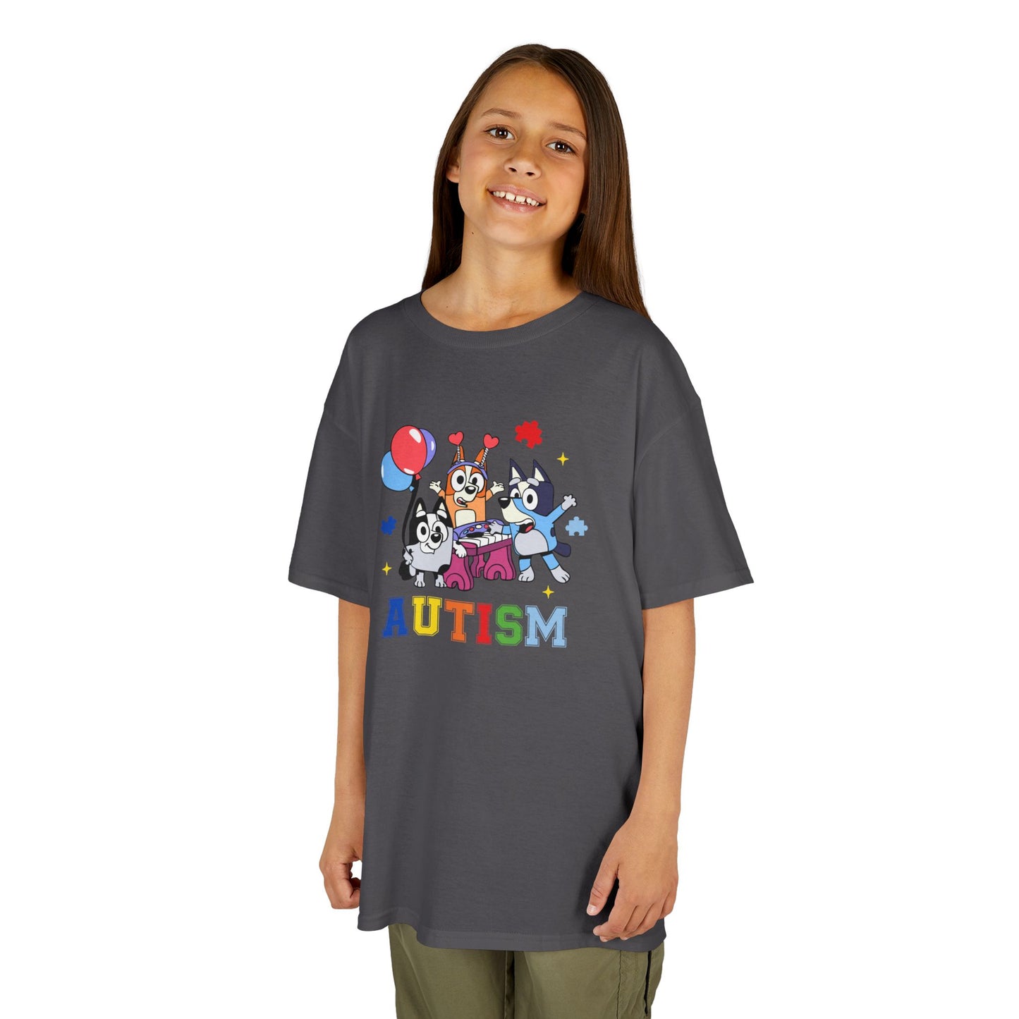 Kids Tee — Colorful 'AUTISM' Paw & Balloon Celebration Design