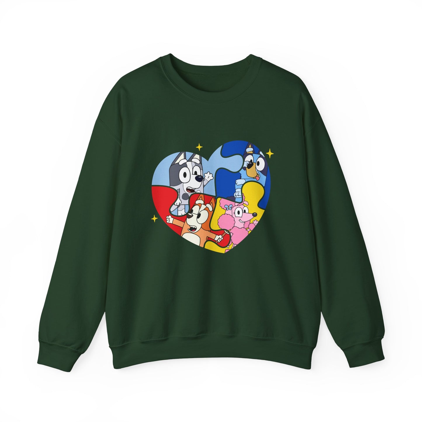 Cartoon Heart Crewneck Sweatshirt — Cute Colorful Character Patch Design