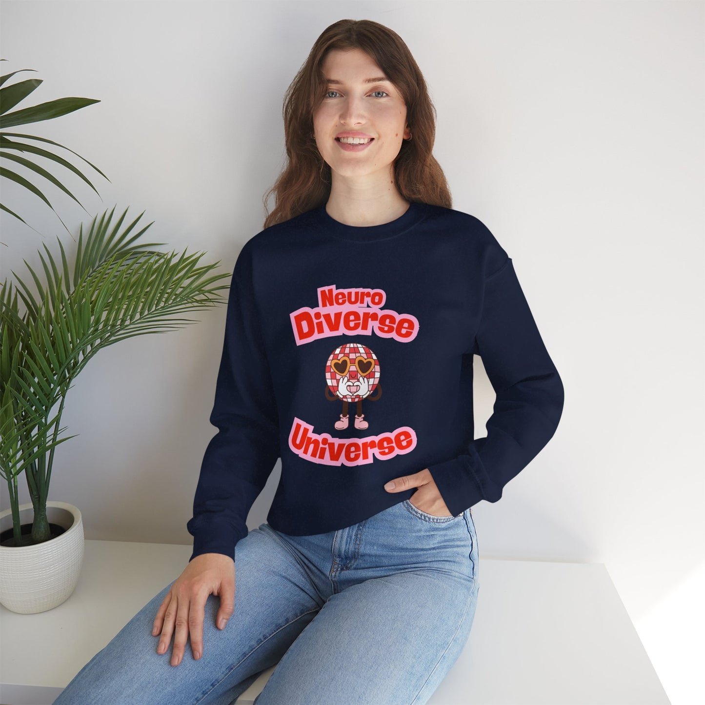 Neuro Diverse Universe Sweatshirt — Cute Brain Character Autism Pride Crewneck