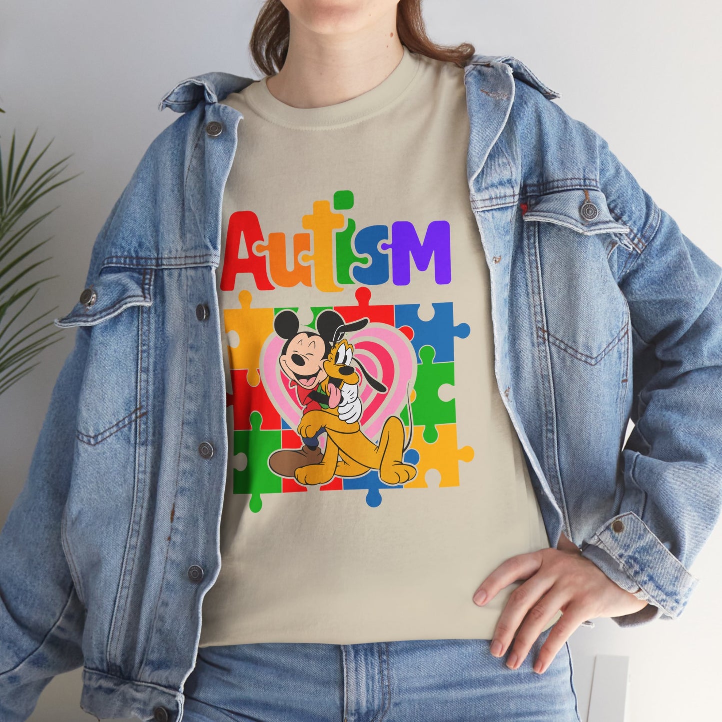 Autism Awareness Puzzle Heart T-Shirt — Colorful Mickey Support Tee
