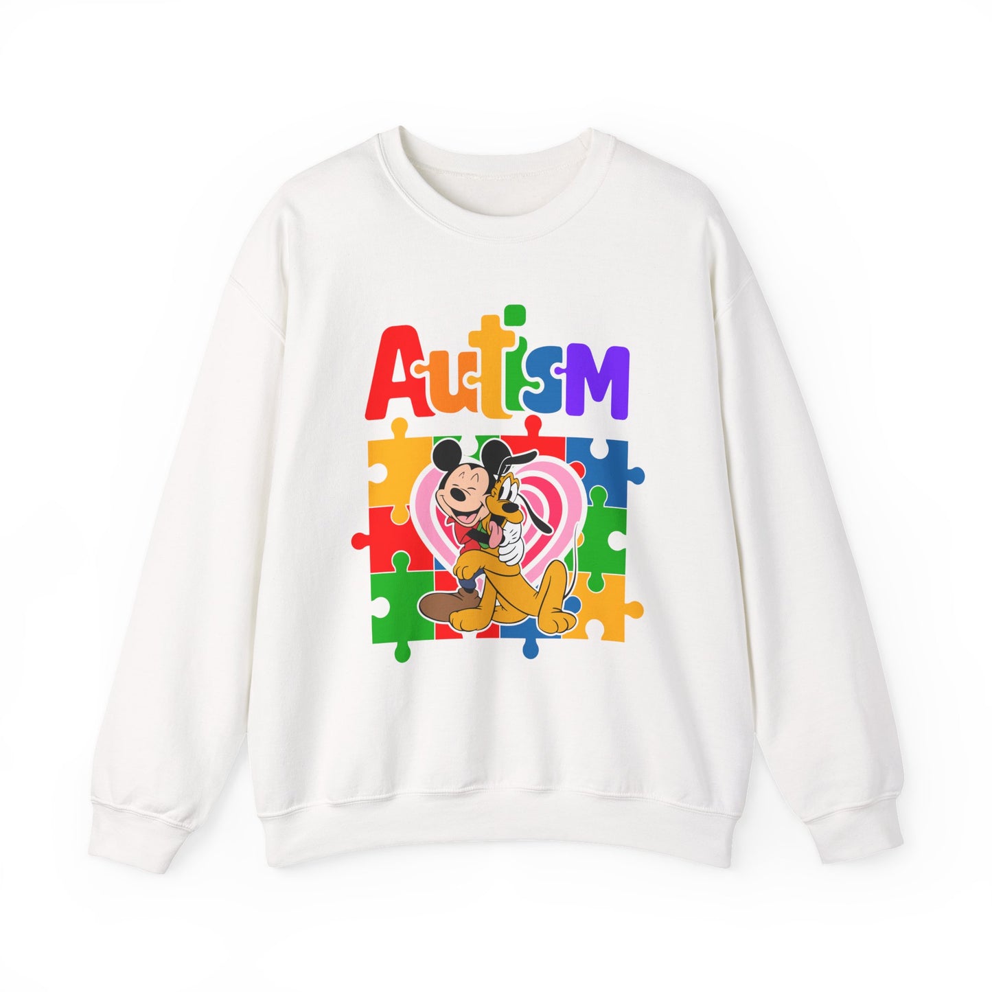Autism Puzzle Heart Crewneck Sweatshirt — Support Awareness Graphic Sweatshirt