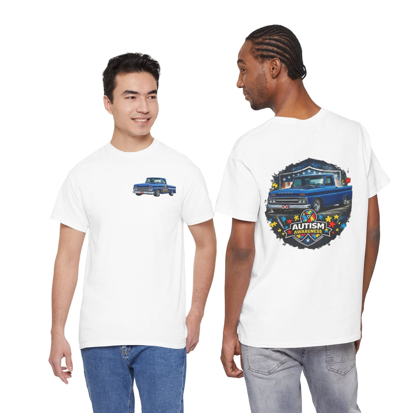 Tim’s Truck Tee- Autism Awareness Truck T-Shirt — Vintage Pickup Puzzle Ribbon Tee