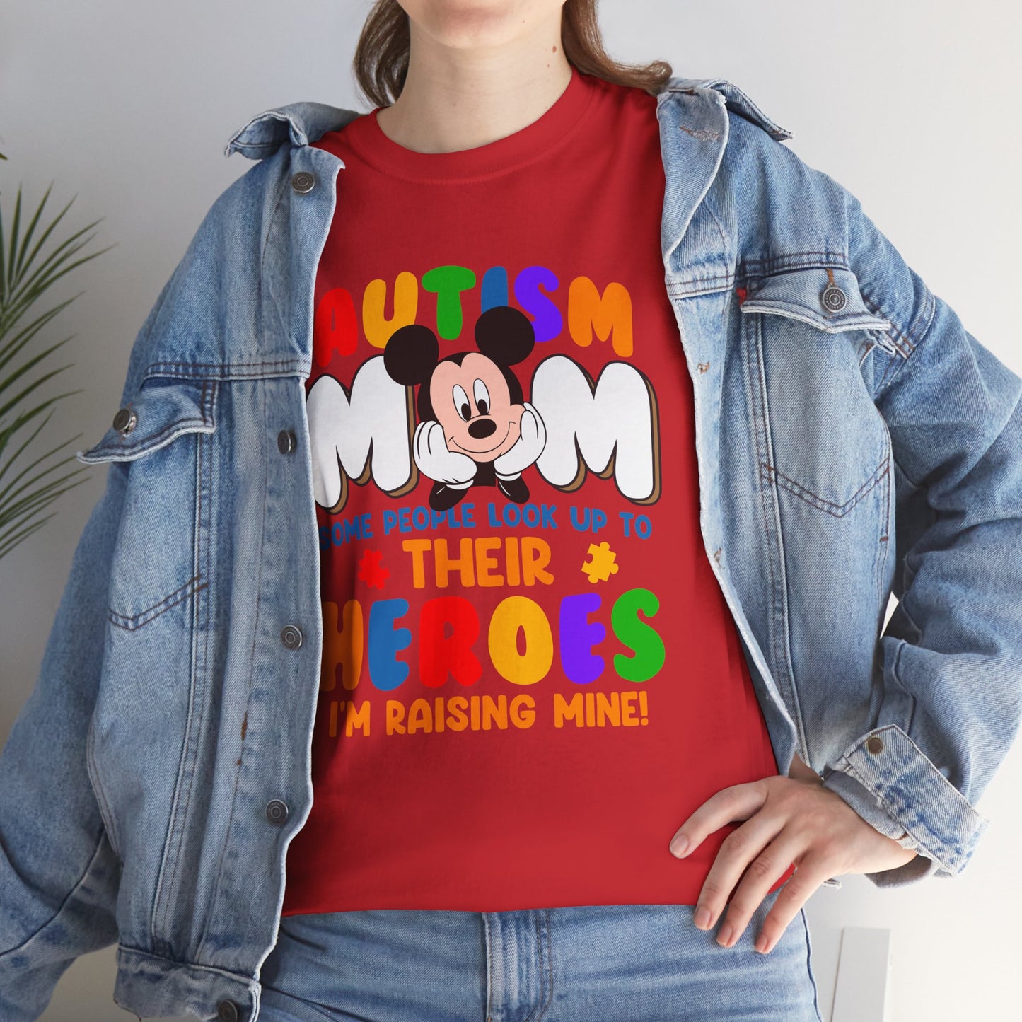Autism Mom T-Shirt — "Some People Look Up to Their Heroes I'm Raising Mine" Colorful Support Tee