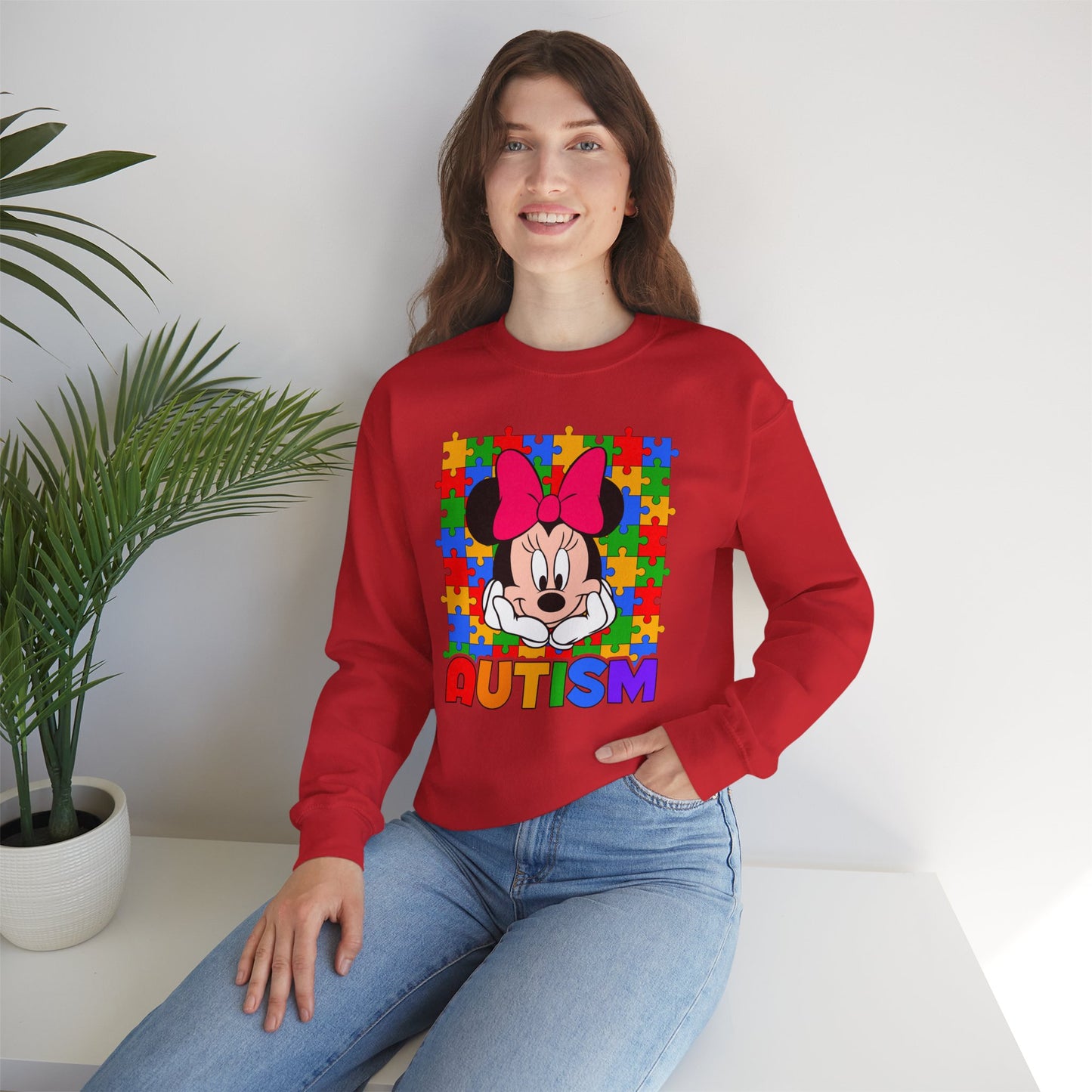 Autism Awareness Sweatshirt — Rainbow Puzzle Heart Character Design