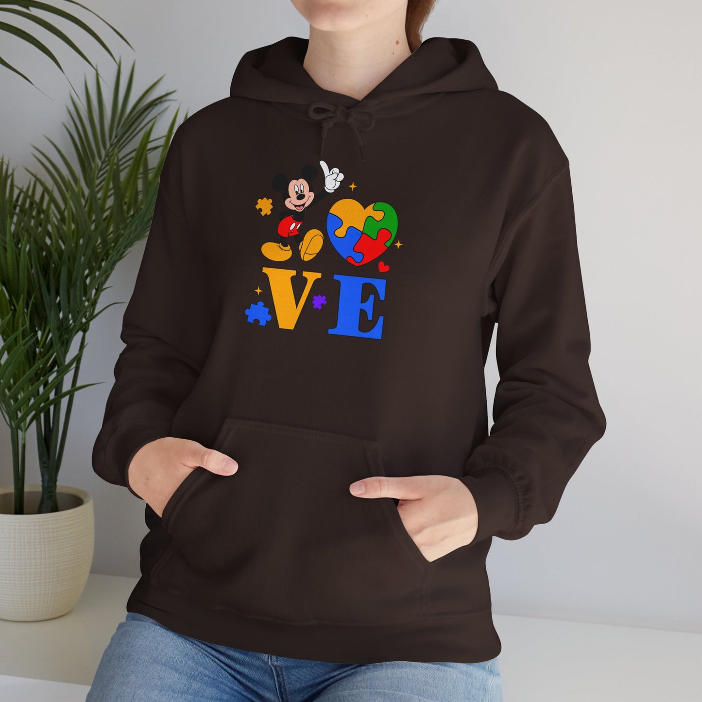 Love Autism Puzzle Heart Hoodie — Mickey Mouse Autism Awareness Sweatshirt