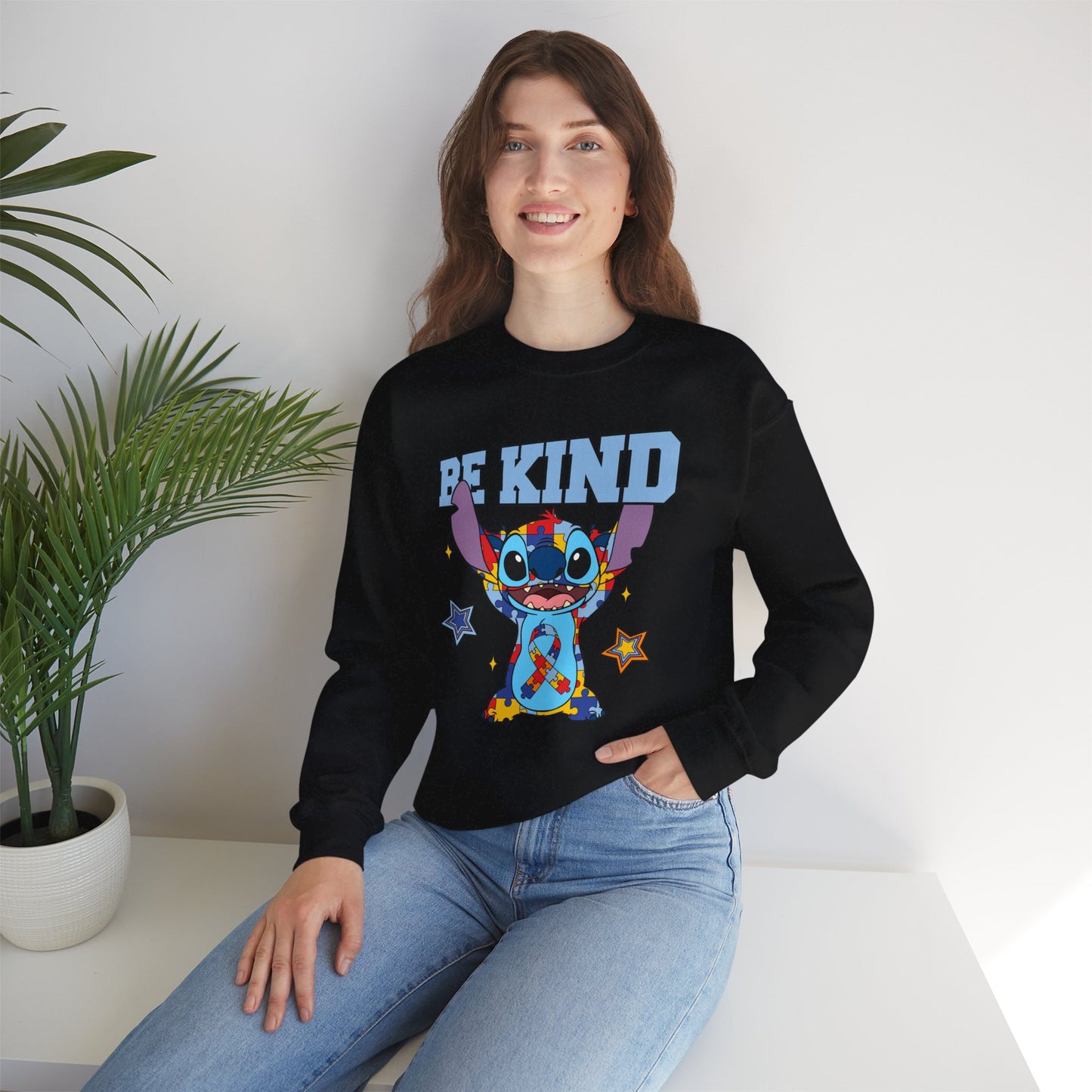 Be Kind Crewneck Sweatshirt — Cute Colorful Cartoon Character Graphic