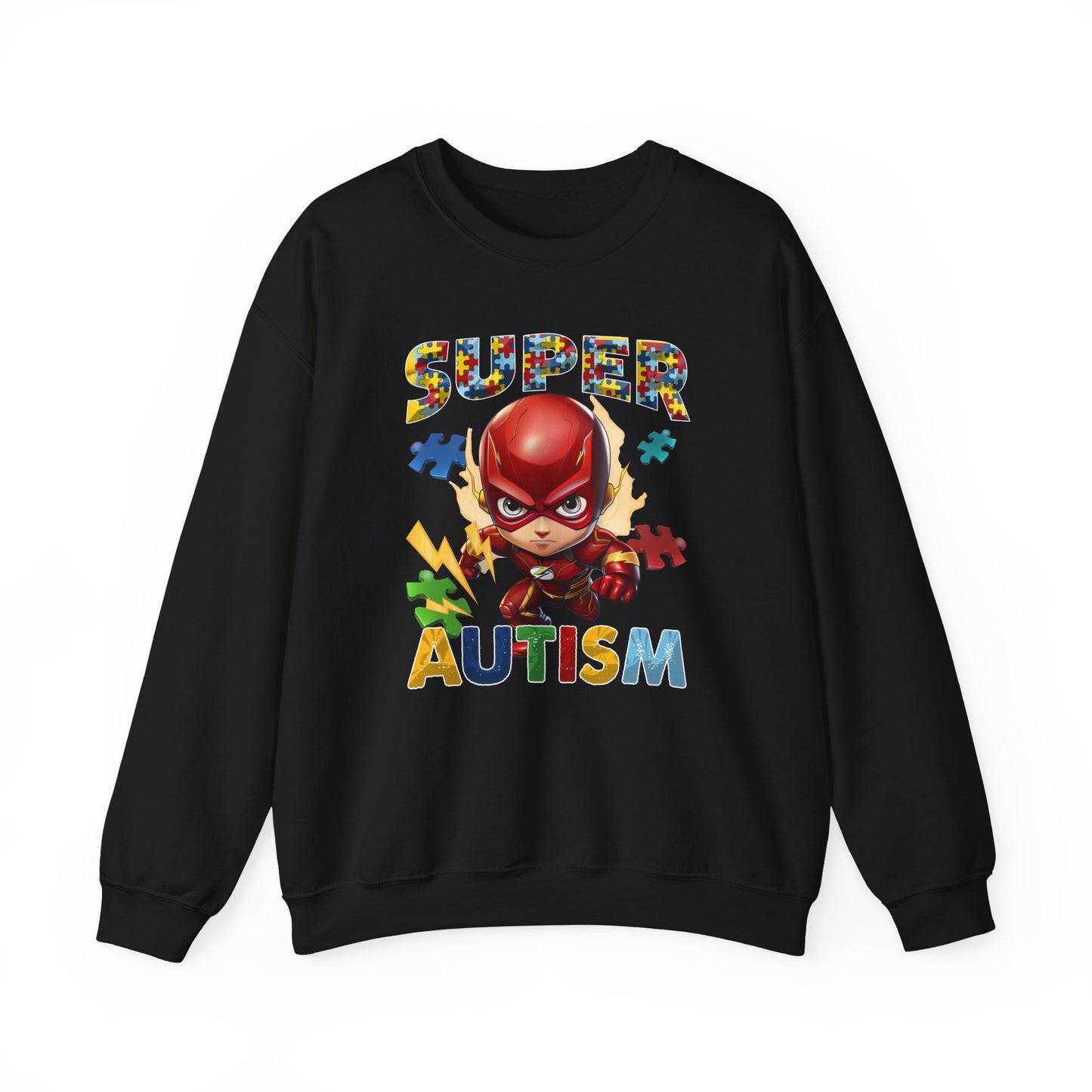 Autism Superhero Sweatshirt — Colorful Puzzle Piece Awareness Crewneck