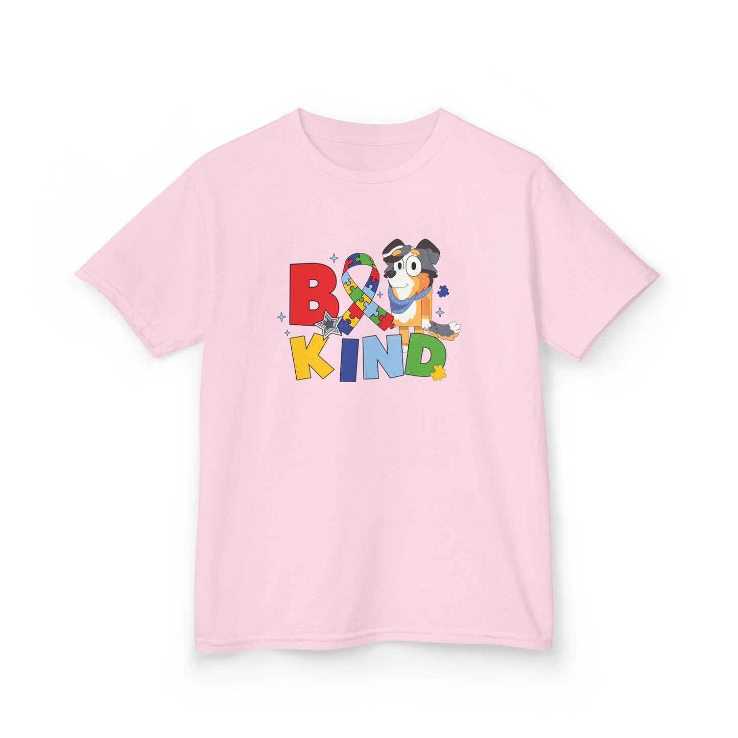 Kids Tee — "Be Kind" Colorful Autism Awareness Ribbon Design