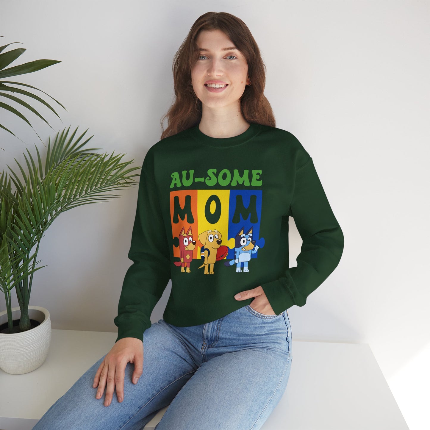 Au-some Mom Sweatshirt — Colorful Kids’ Puzzle Dog Mom Gift